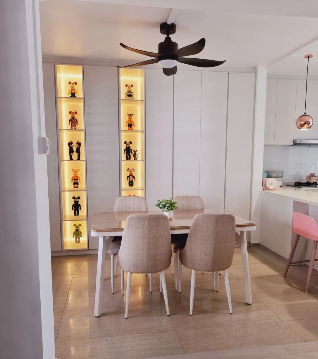 MORE THAN just a Dining Area - Modern dining room with minimalist design, beige upholstered chairs, sleek wooden table