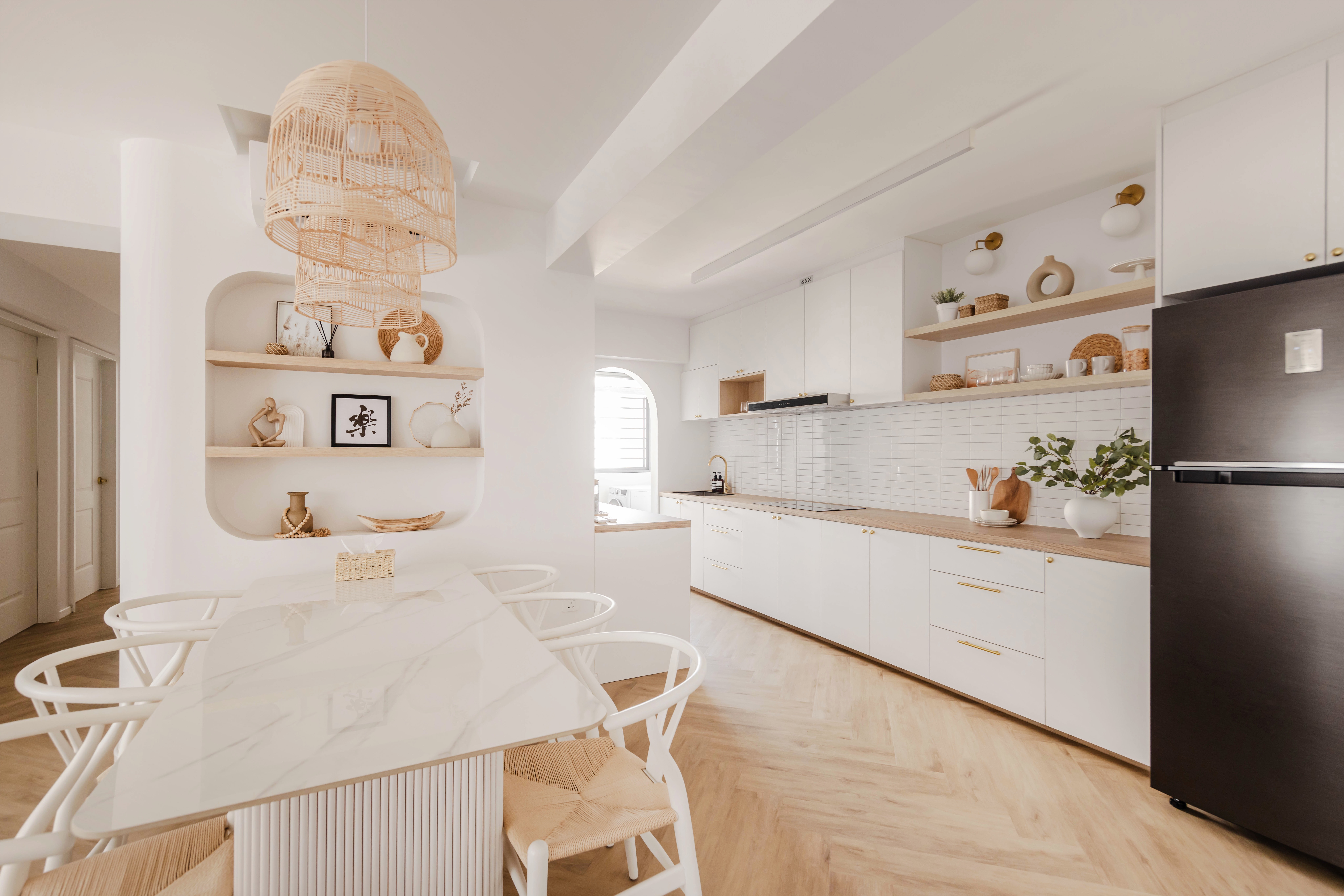 Our Open-Concept Kitchen With Bright & Airy Vibes :) - Modern kitchen with white cabinetry and countertops, minimalist