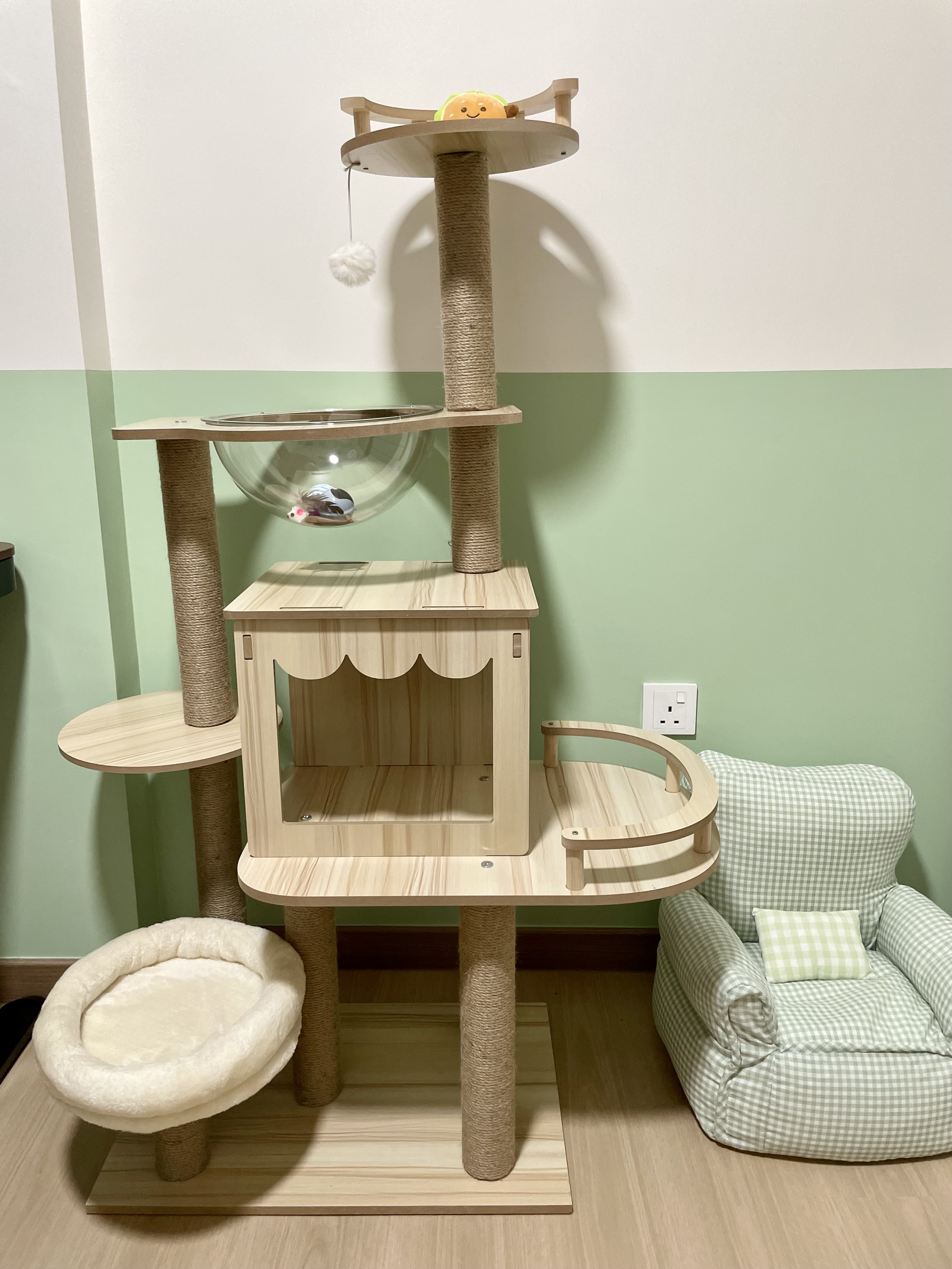 Multipurpose Room - Study + Cat Room - Cat tree, multi-level cat tower, wooden cat tree, cozy cat house, soft cushion cat
