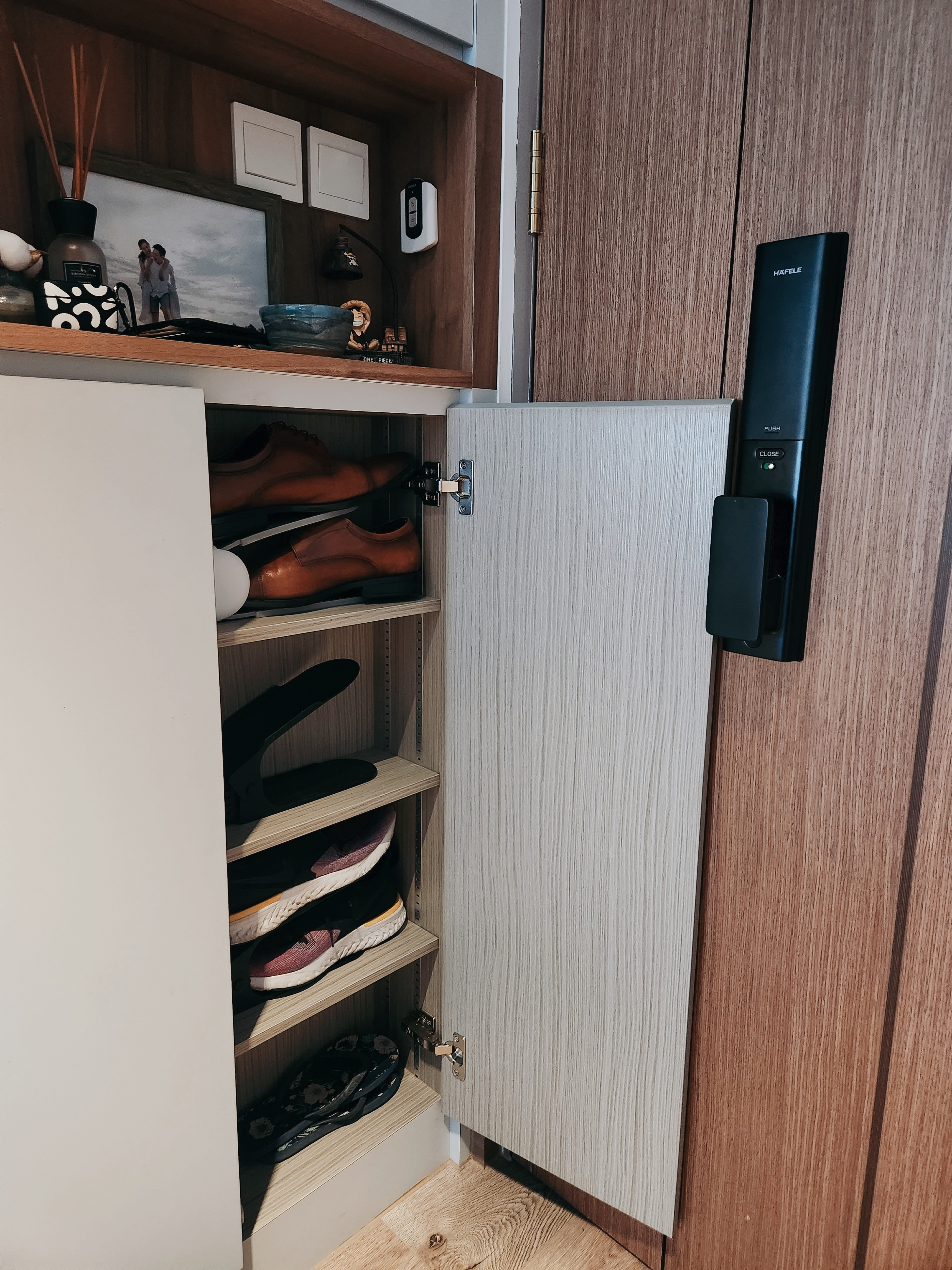 Who knew Fluted Panels can be so expensive?  - Wooden cabinet, neatly organized, shoe storage, shoe rack, shoe storage