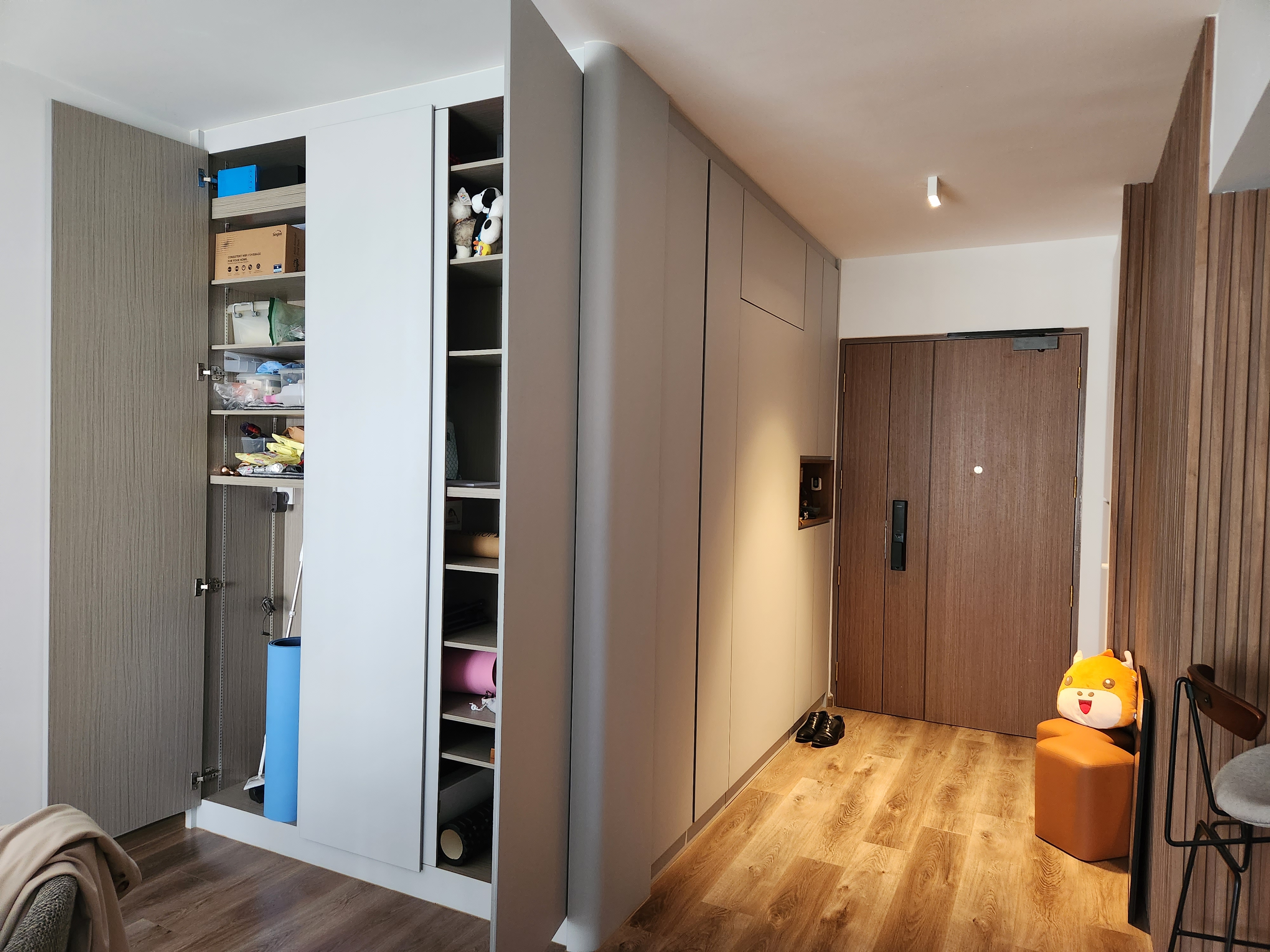 Who knew Fluted Panels can be so expensive?  - Wooden cabinets, open shelves, neatly organized, soft furnishings, modern