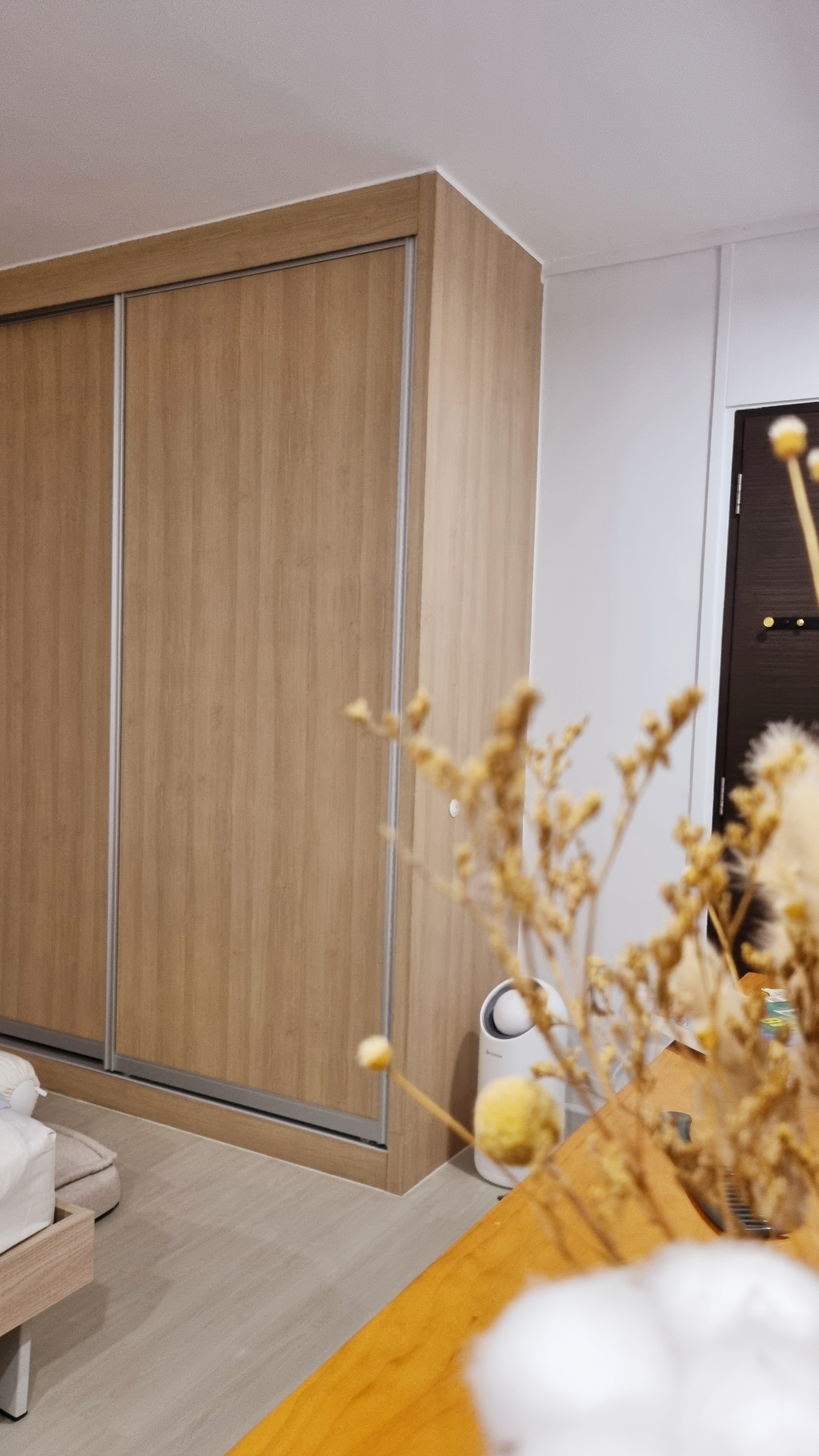 Our mix and match MASTERBEDROOM - Wooden wardrobe, modern interior, minimalist design, light wood finish, vertical slats