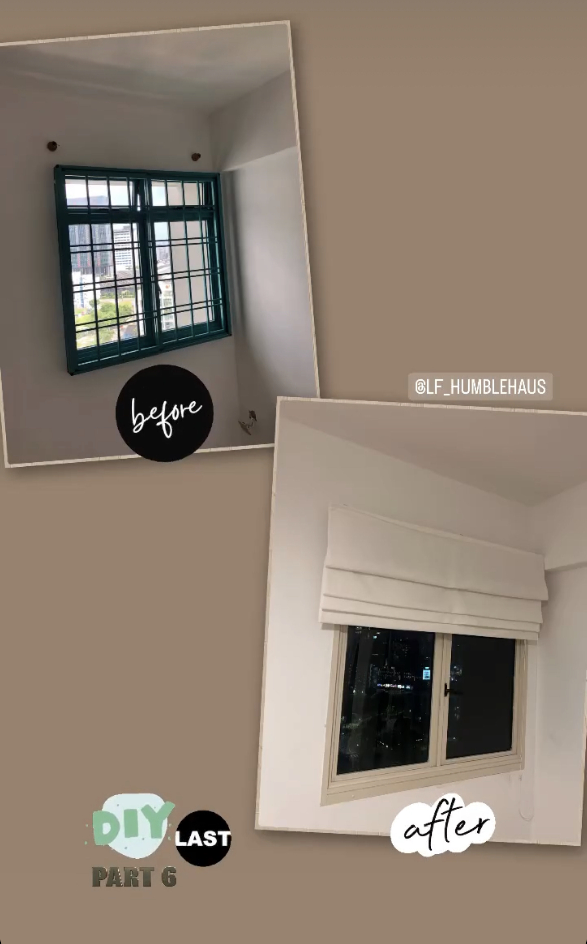Diyhacks Window/Window Grille transformation through painting 🤎  - green window frame, white window, window treatment