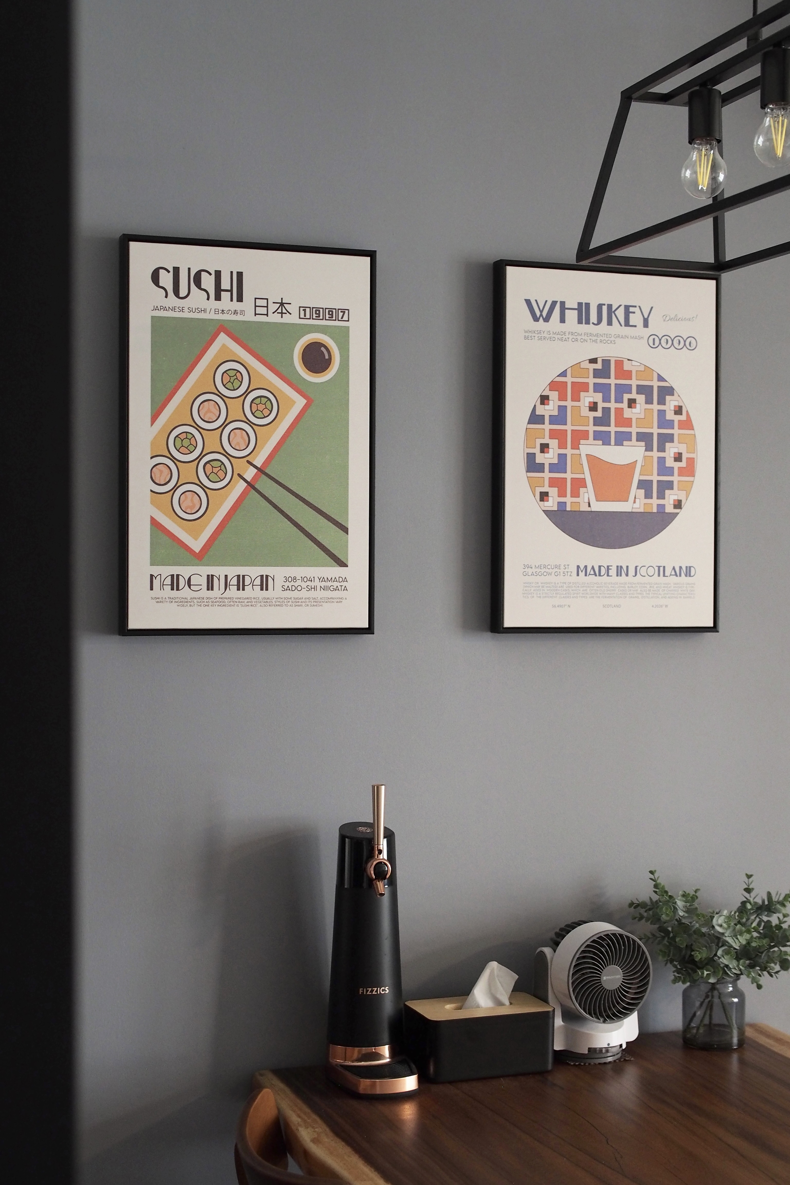 Adding a splash of colour to makan time - Sushi poster, Japanese cuisine, framed artwork, green background, sushi