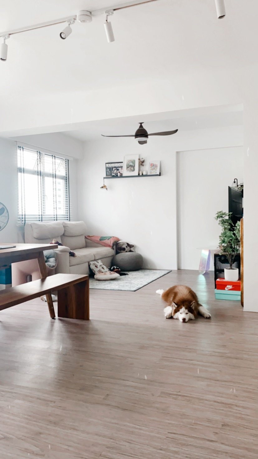 Growing with your Space - living room version - Modern living room, cozy atmosphere, white walls, natural light, wooden