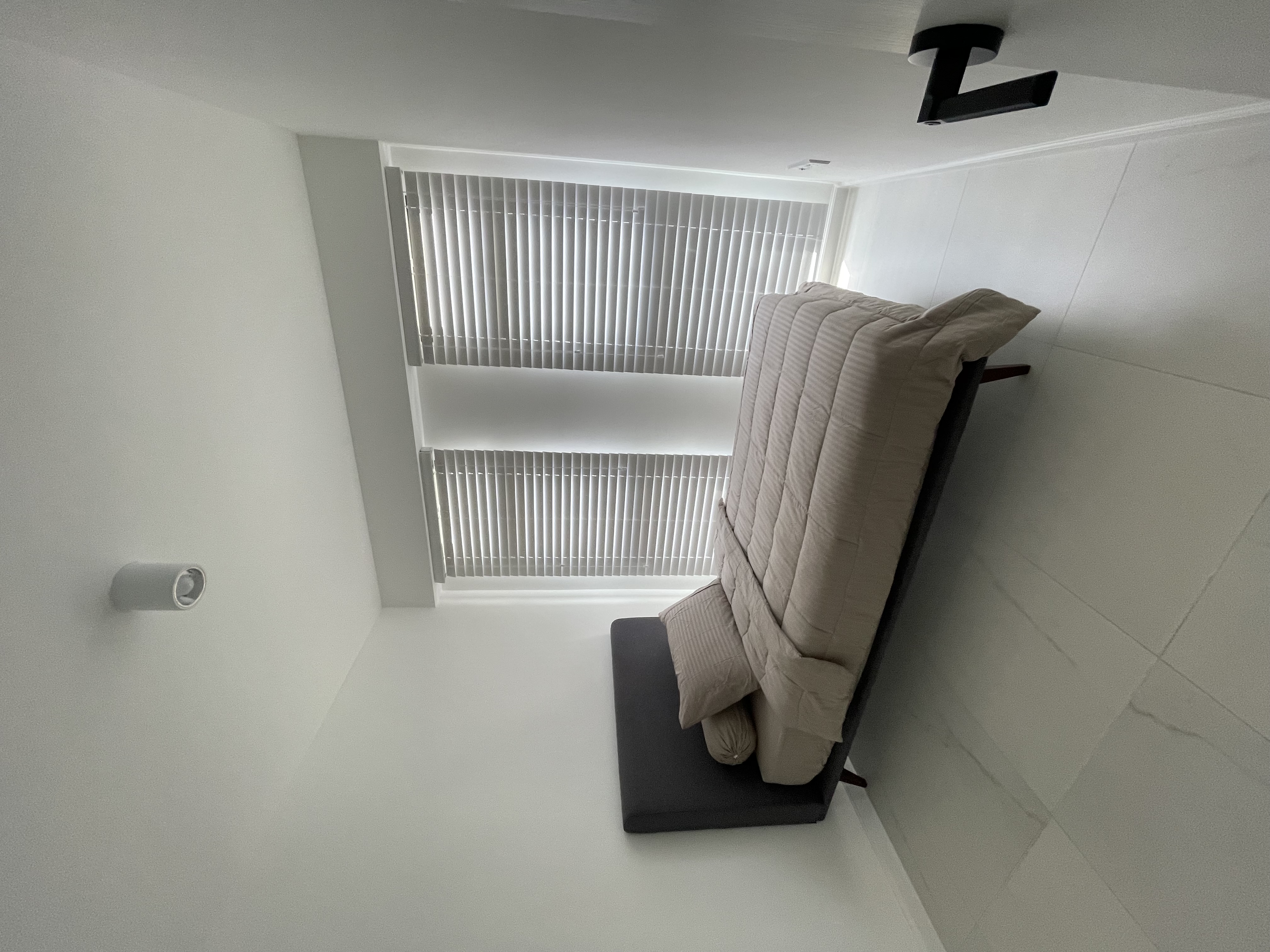 In the making with HipVan  - Minimalist bedroom, modern furniture, neutral color palette, large window, vertical blinds