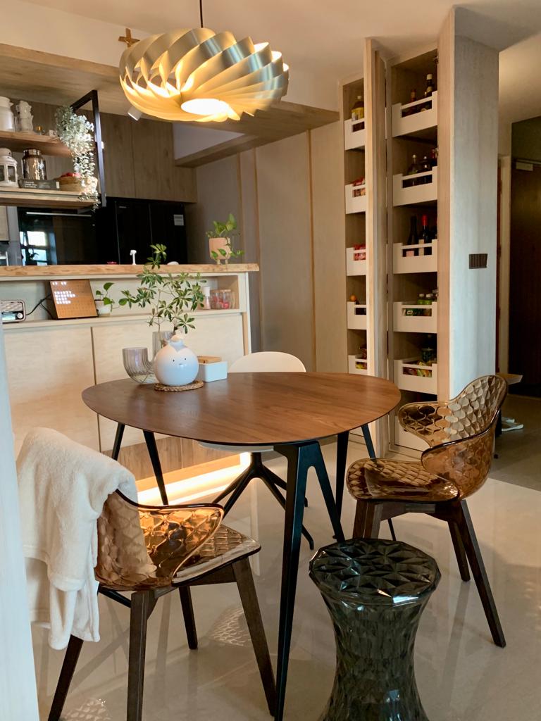 Japanese Inspired Interior | Dining Room with hidden storages - Modern dining room with sleek furniture, wooden dining table