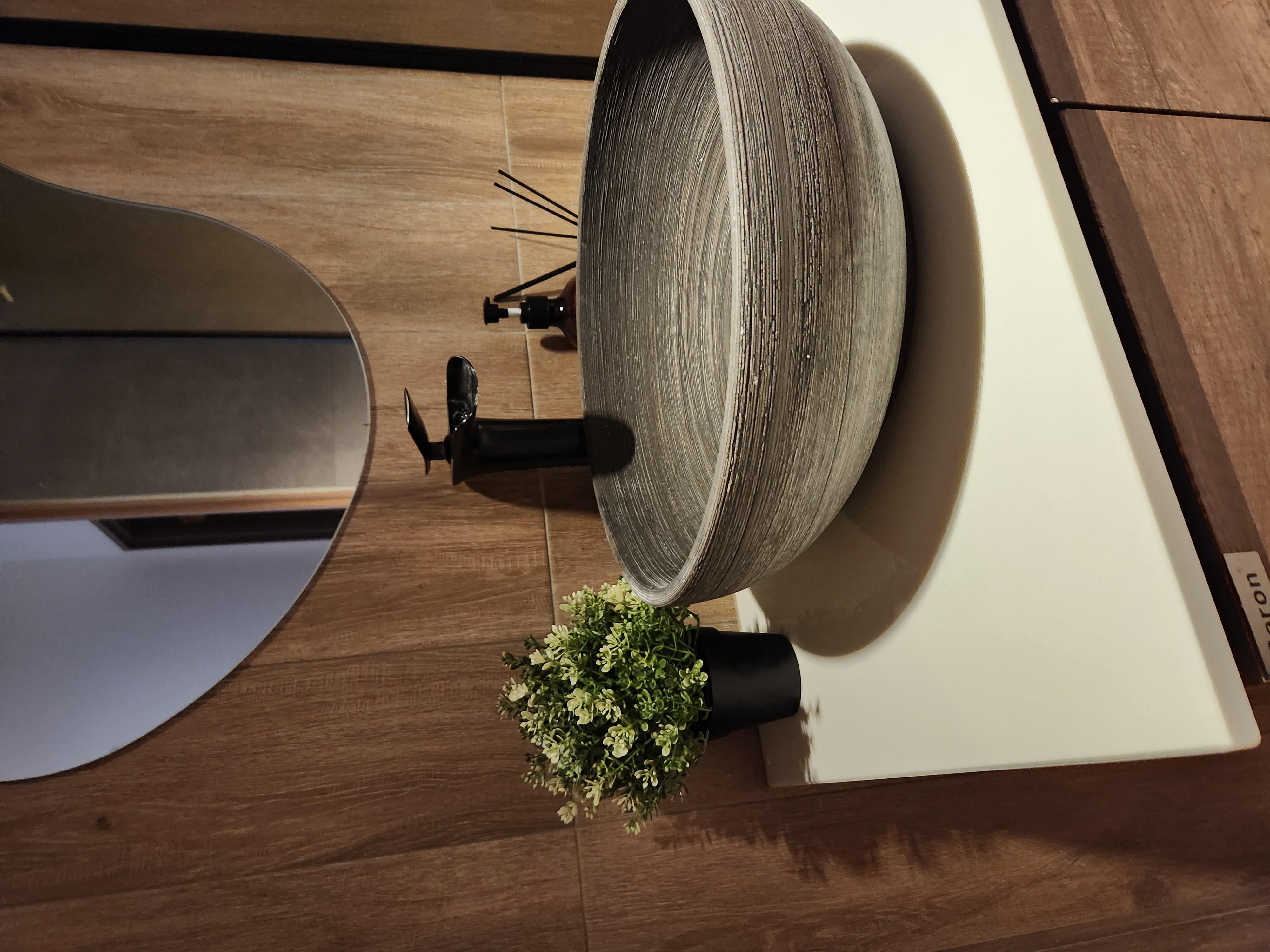 Slowly but surely | Our Faux Green Corners - Wooden floor, modern kitchen, dining table, plant in black pot, white cutting