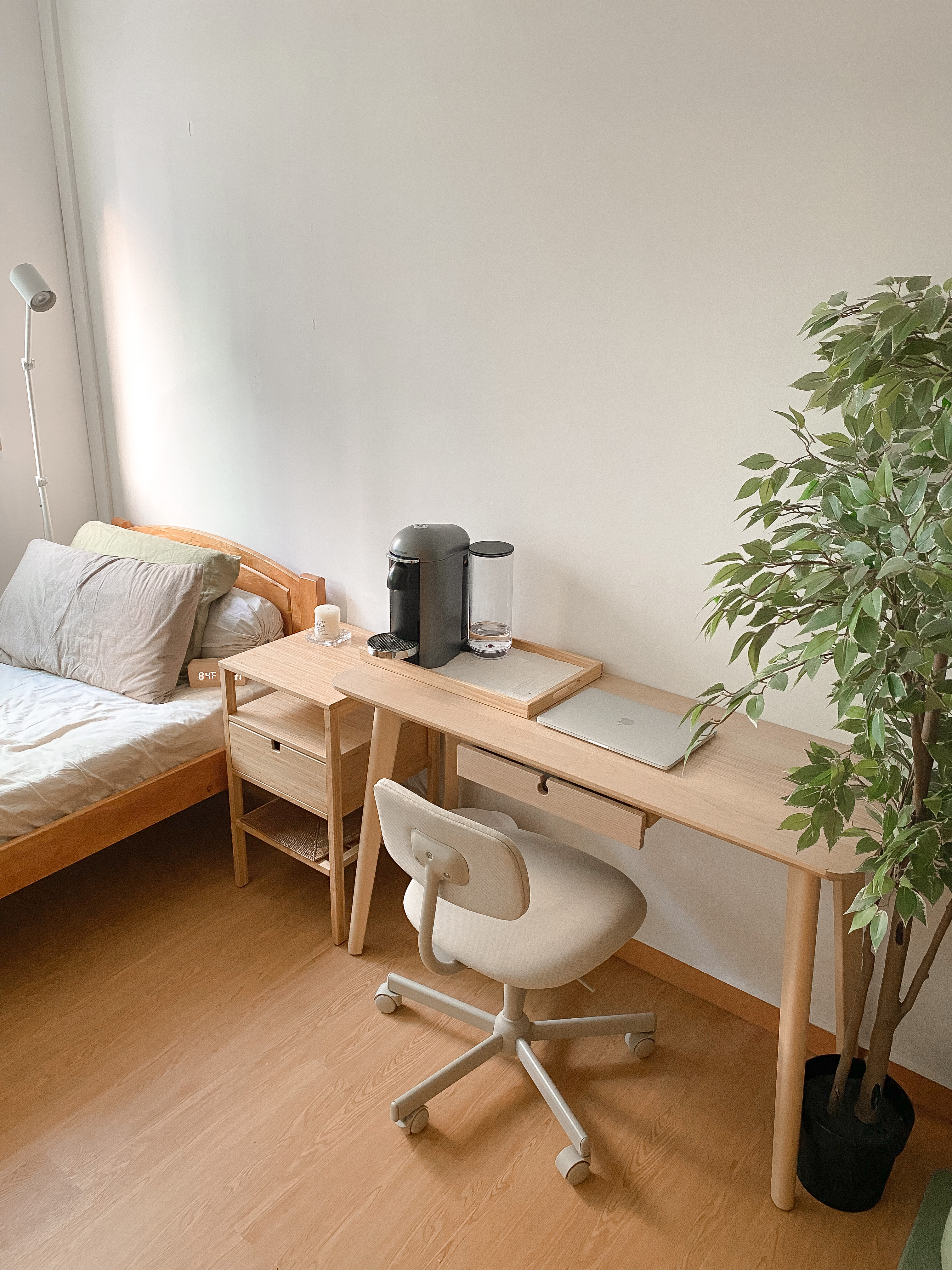 Transitioning Of A Regular Home to Japanese Minimalist Style - Wooden desk, minimalist design, modern workspace, ergonomic
