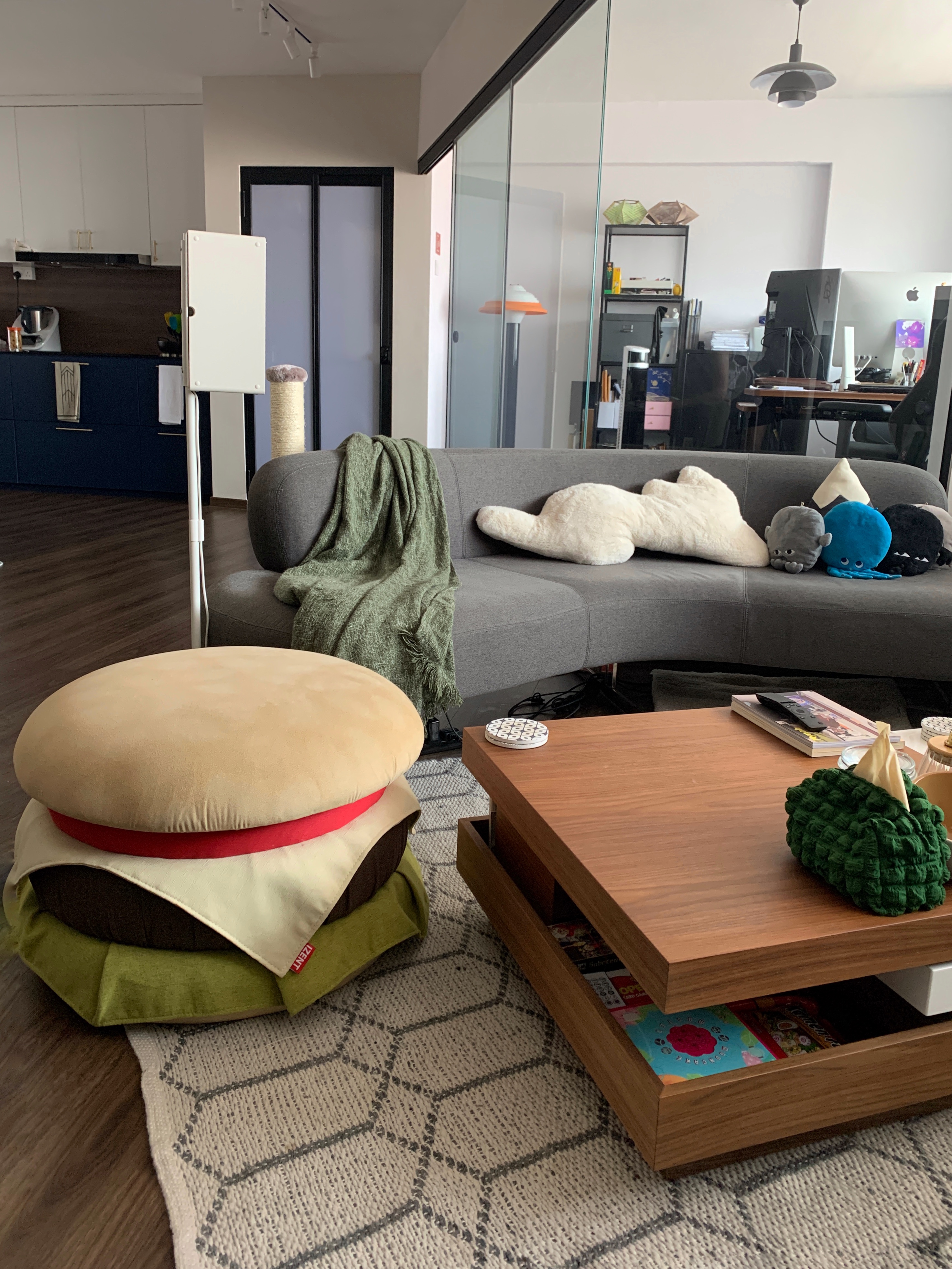 A cosy living space filled with small pops of colour