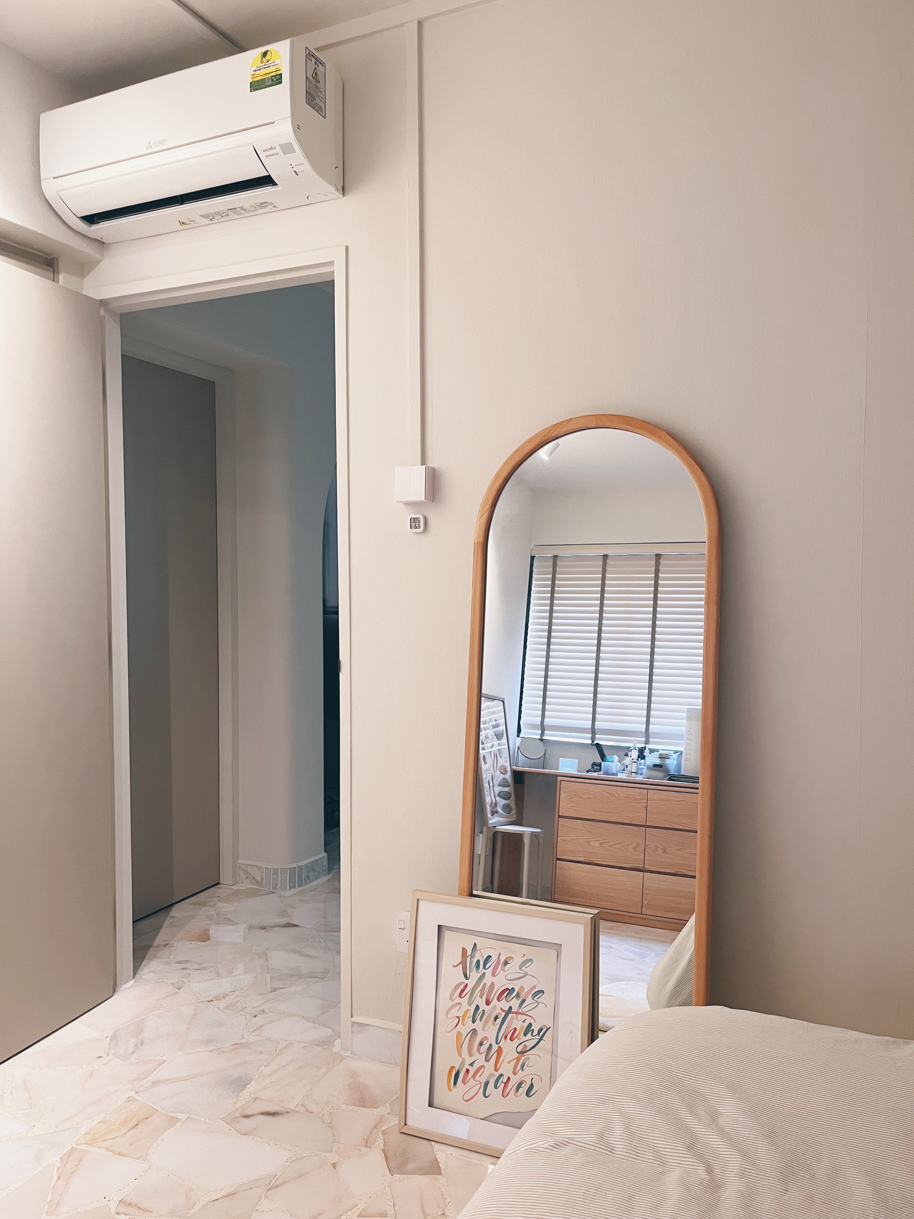 Building the snooziest nook with woody warm tones and greige lines - Air conditioner, white air conditioner, wall-mounted air