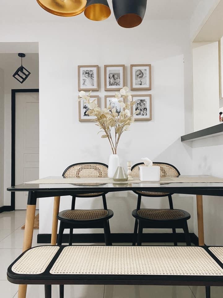 Check out the transformation of our dining area ! - modern dining room, minimalist design, black and white dining table