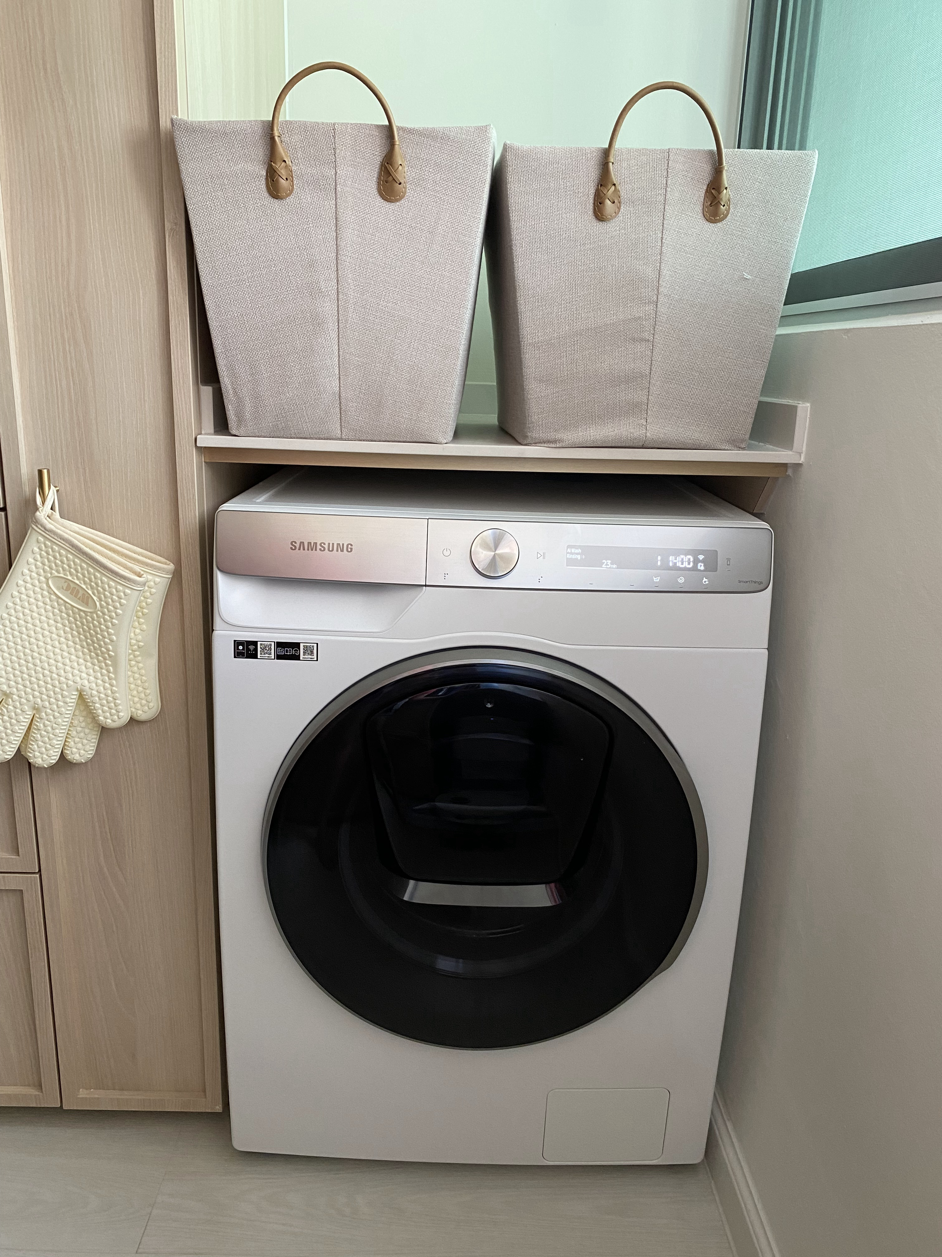 Dedicated spots in our Service Yard! - smart home, laundry room, modern appliances, Samsung washing machine, digital display