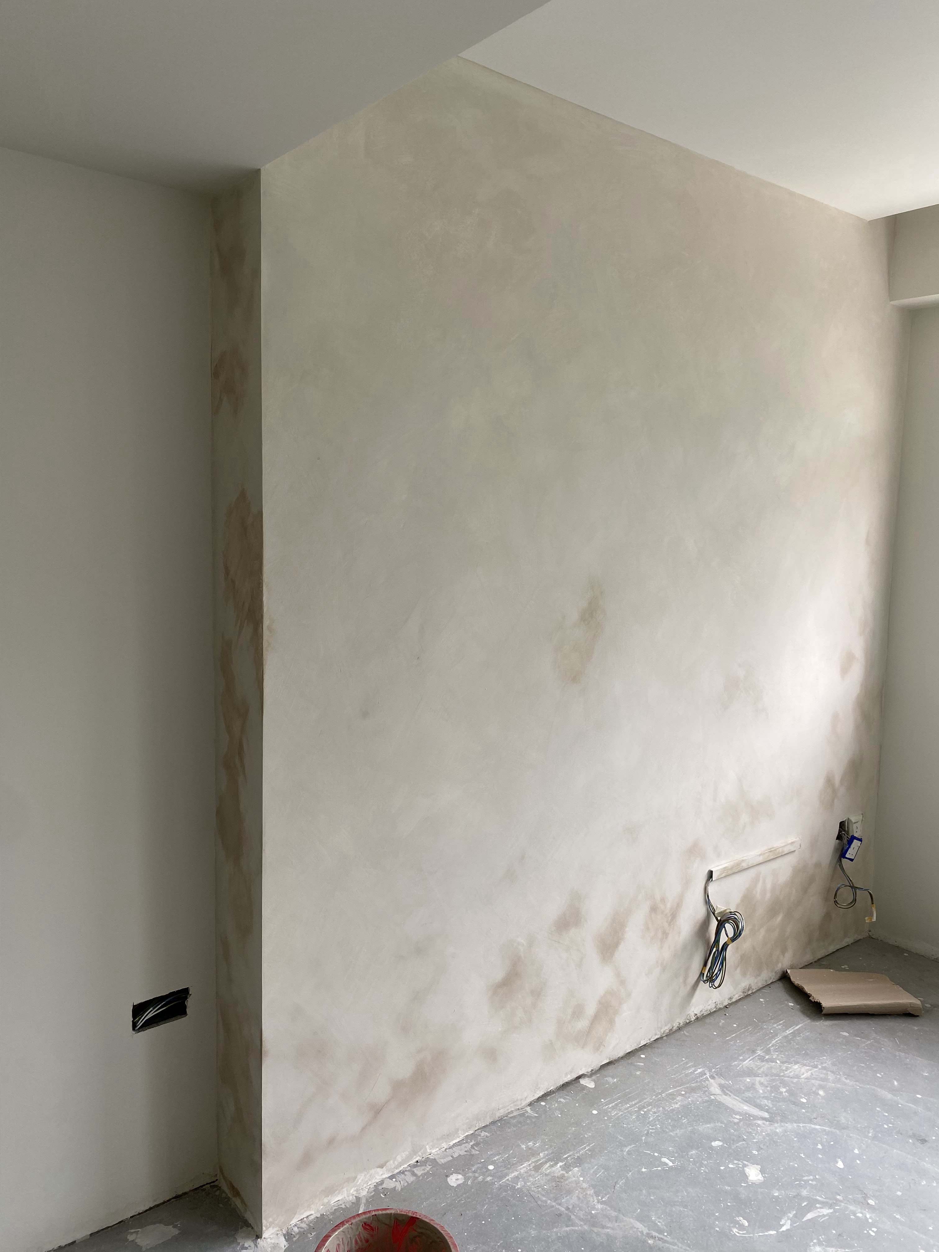 DIY Limewash TV Feature Wall - unfinished walls, unfinished room, bare walls, unfinished ceiling, unfinished ceiling paint