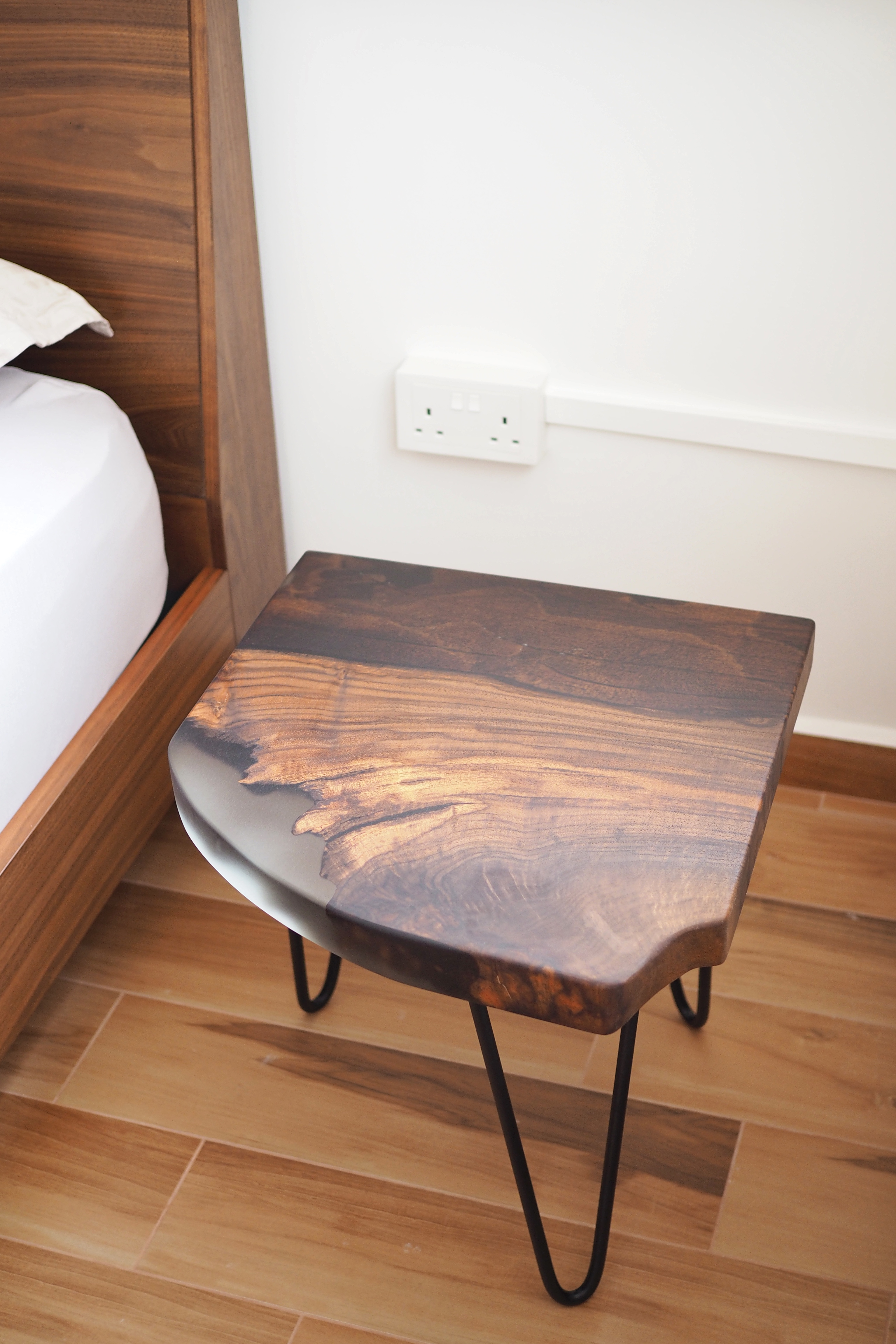 Tranquility in Our Master Bedroom  - Wooden nightstand, modern bedside table, wooden texture, natural wood finish, wooden