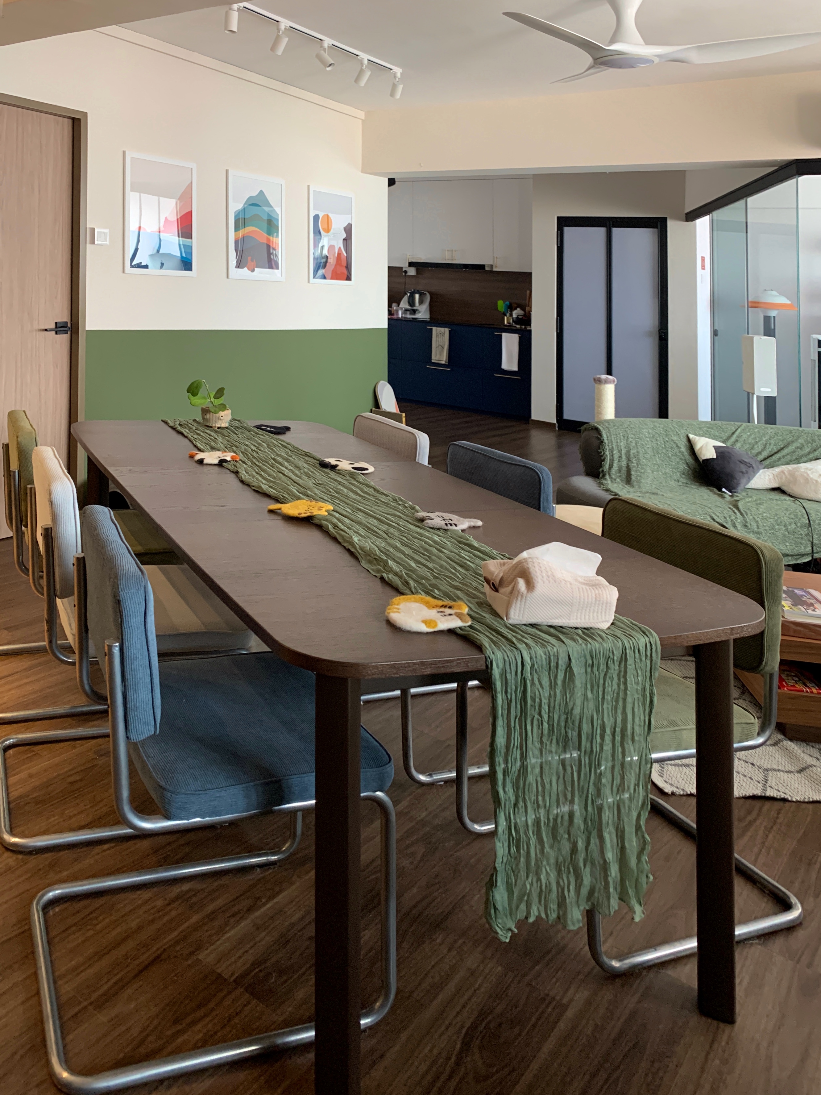 An adaptable open concept dining area - modern dining room, minimalist design, contemporary furniture, wooden dining table