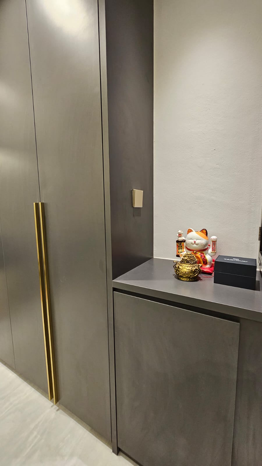 Chic Simplicity: Tranquil Beauty of Grey and White - Silver metallic wardrobe, minimalist design, sleek lines, modern decor