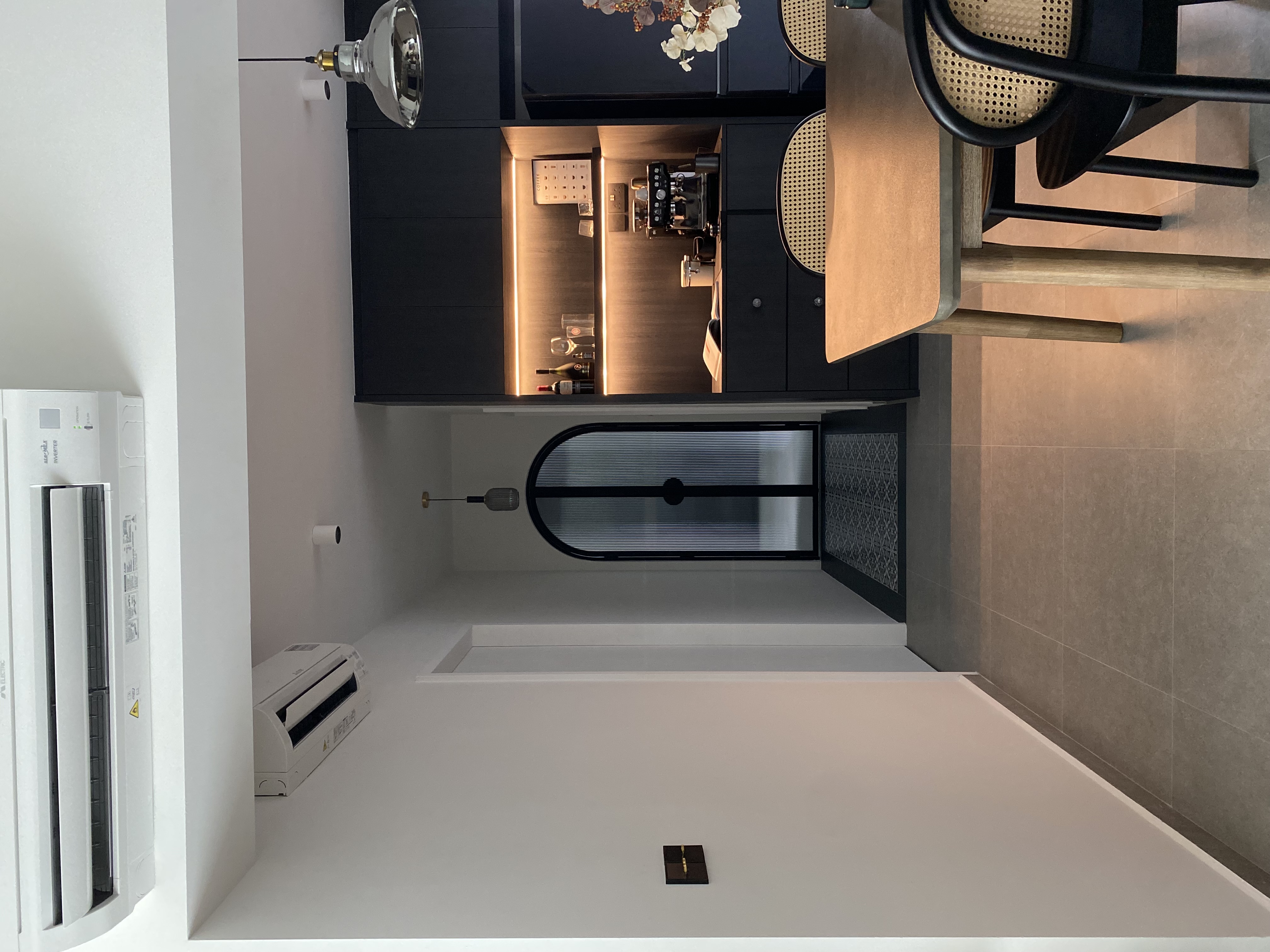 Step into our dwelling - a mixture of styles!  - Modern kitchen and dining area, minimalist design, sleek appliances