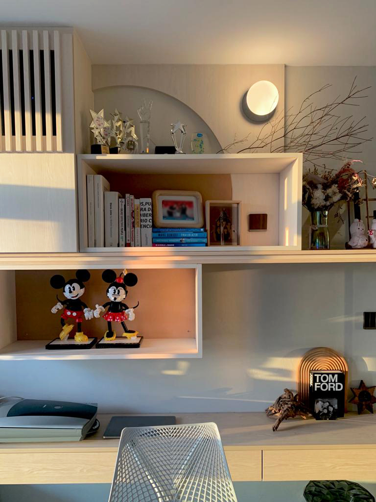 Our Cozy Home Office With Bar Counter | Japanese Inspired Interior - Wooden bookshelf, Mickey Mouse figurines, Tom Ford