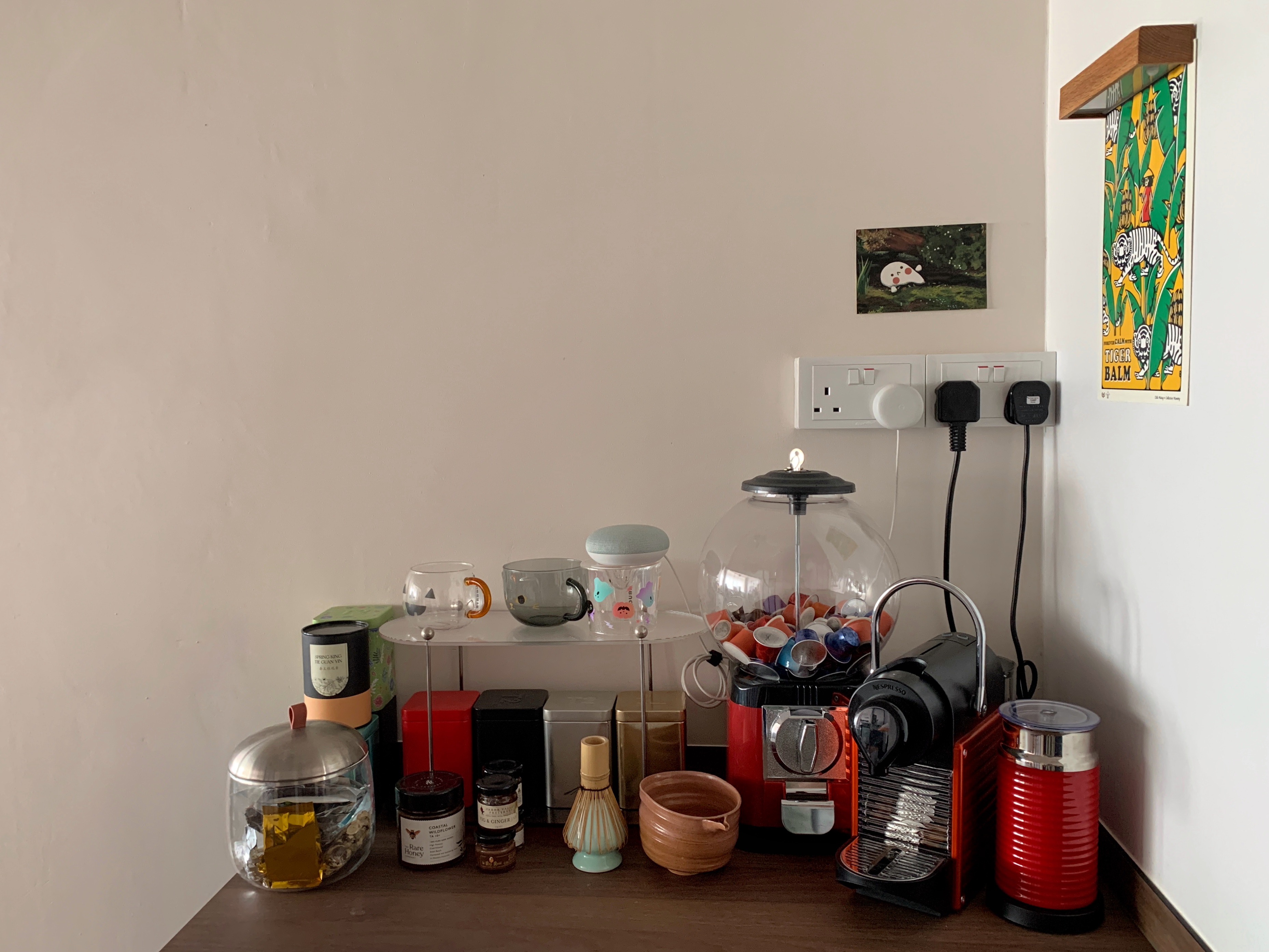 A Spacious Blue and White Contemporary Kitchen - coffee maker, coffee machine, espresso machine, tea kettle, sugar bowl