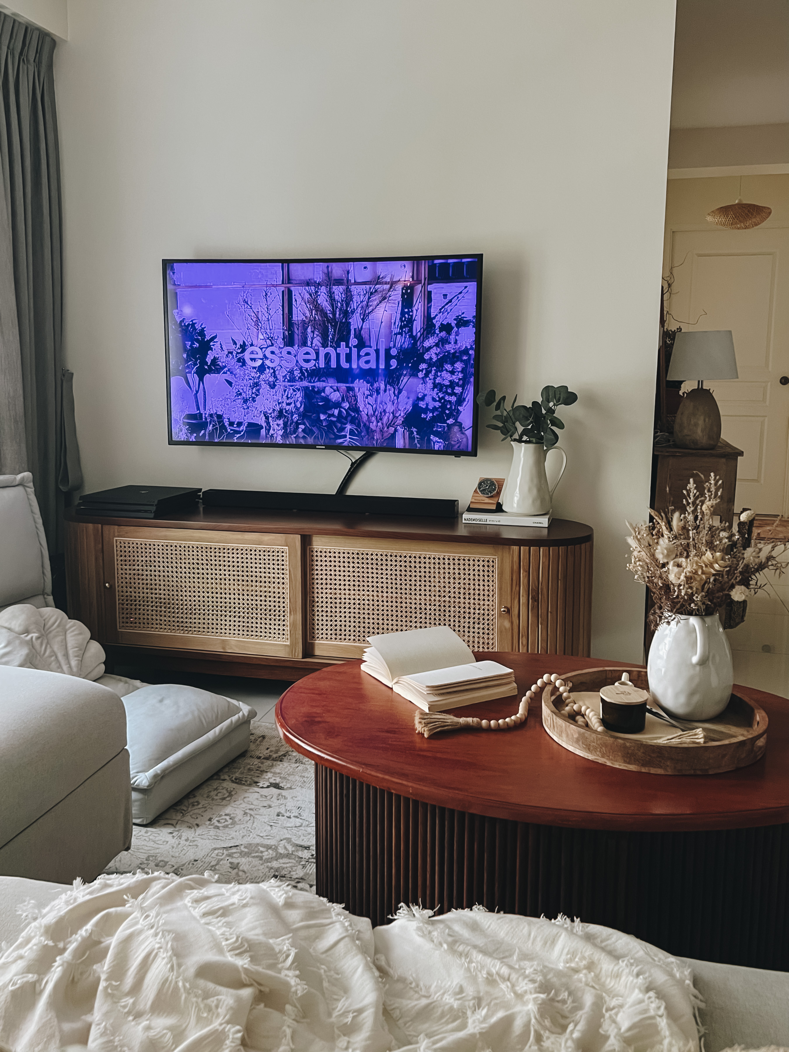 The Cosy Corner of Our Home - Modern living room, cozy atmosphere, minimalist decor, soft lighting, neutral color palette