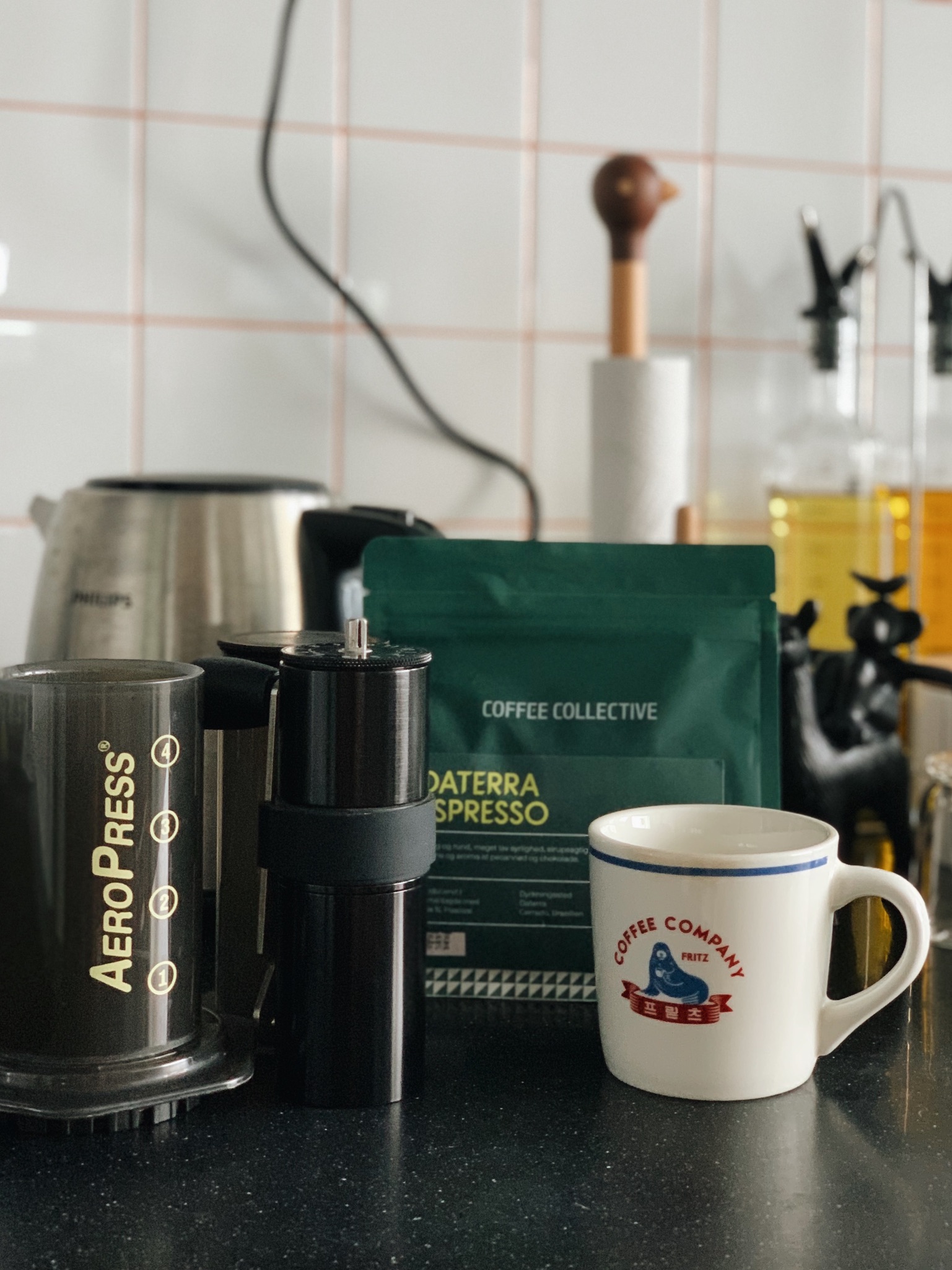 Revitalizing Our Kitchen: Tile Transformation & Custom Handles - coffee press, coffee maker, AeroPress, coffee beans, coffee
