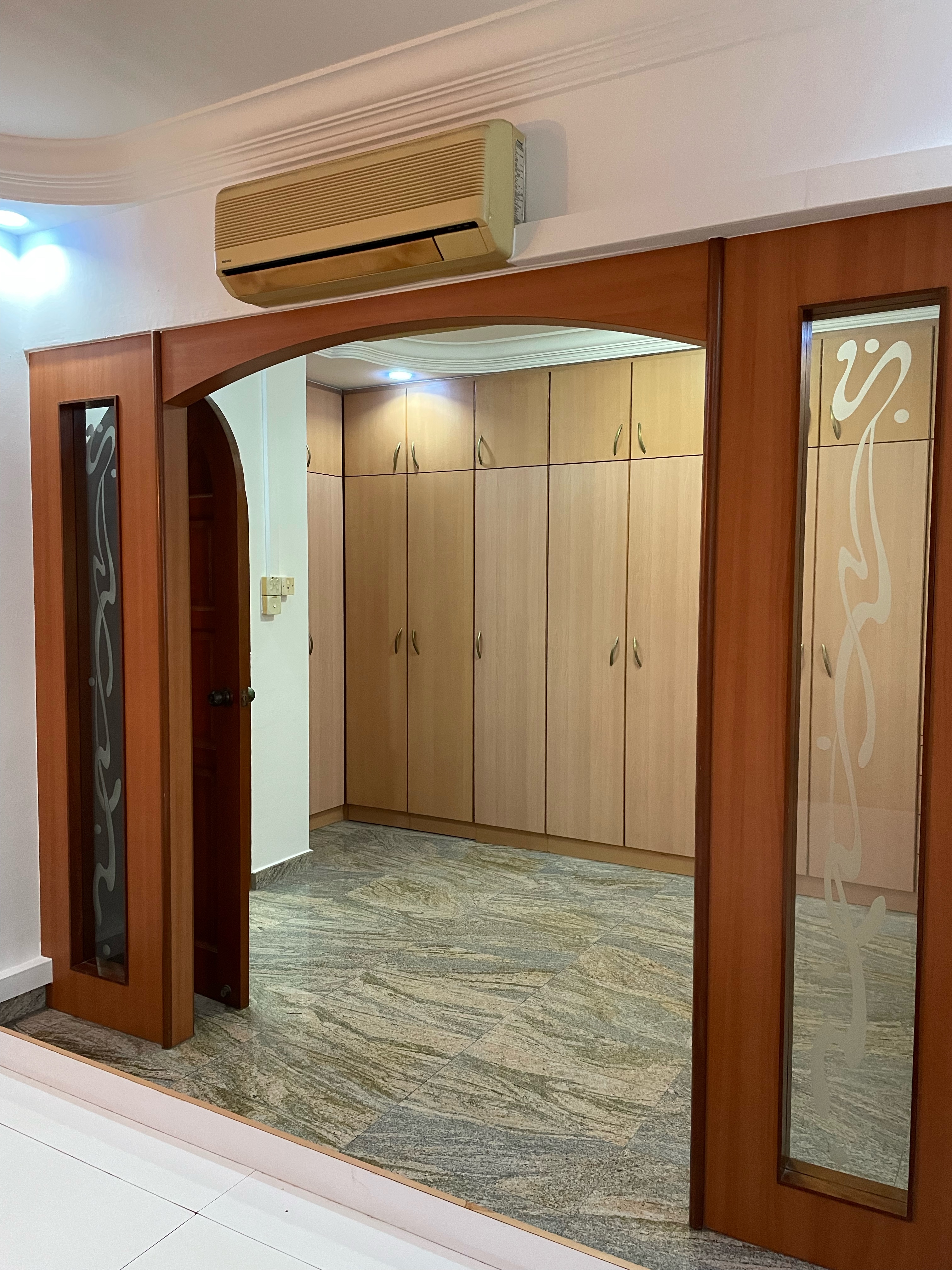 We Hacked Everything for This Bedroom Transformation - Wooden door frame, marble floor, recessed lighting, air conditioning