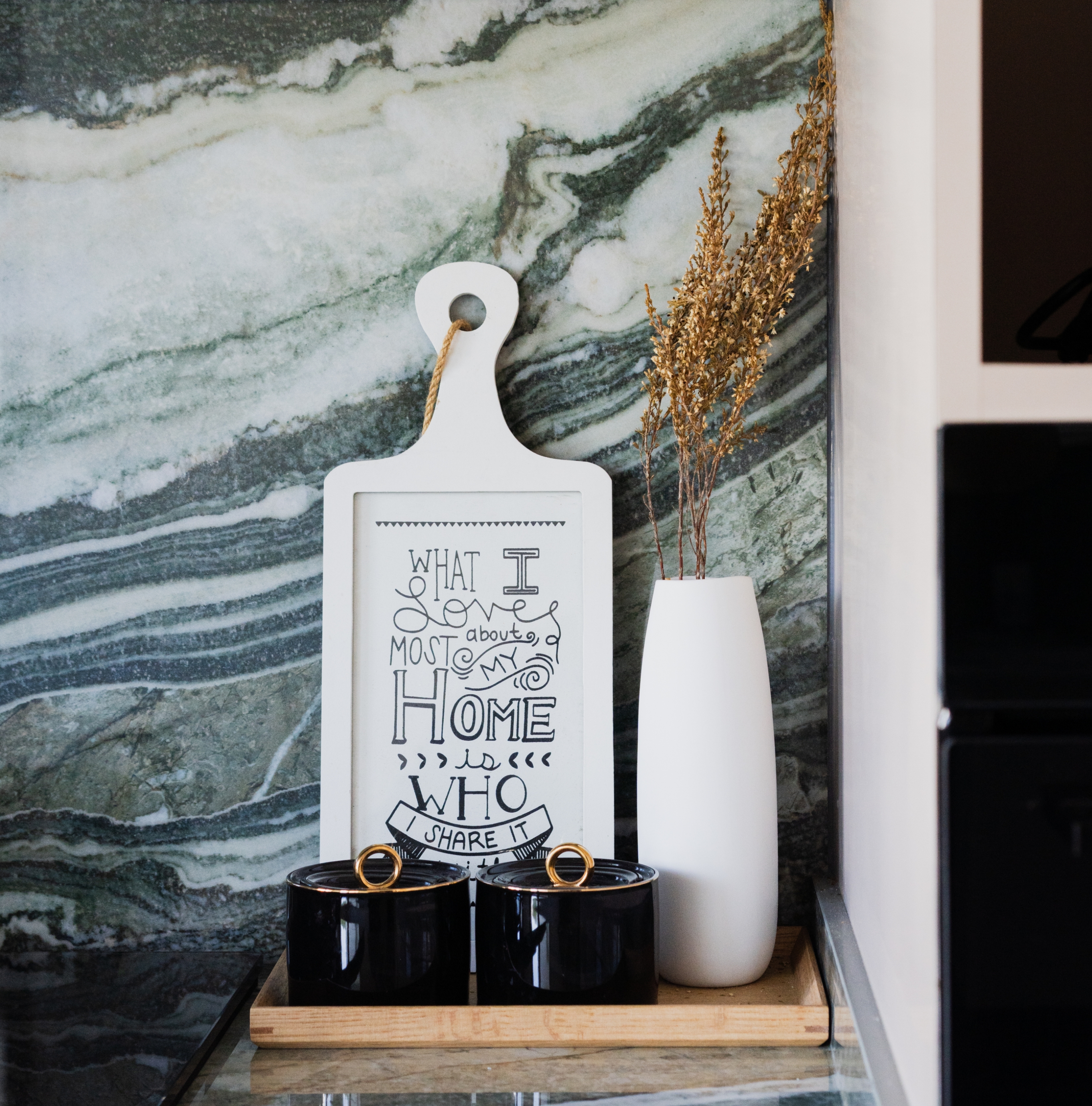 Italian cafe inspired theme  - marble wall, decorative sign, home decor, modern style, minimalist design, home essentials