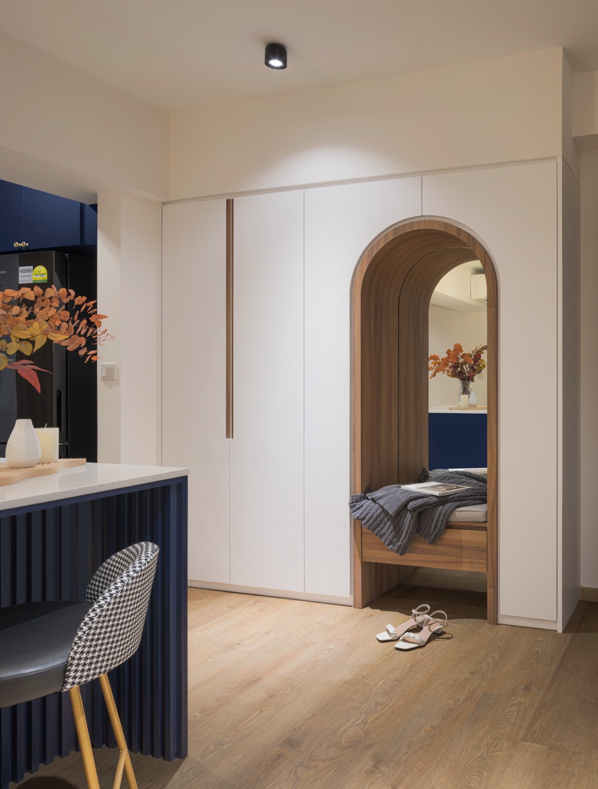 A peek into a 4 Room BTO at Northeast - Modern kitchen with sleek design, minimalist decor, wooden flooring, contemporary