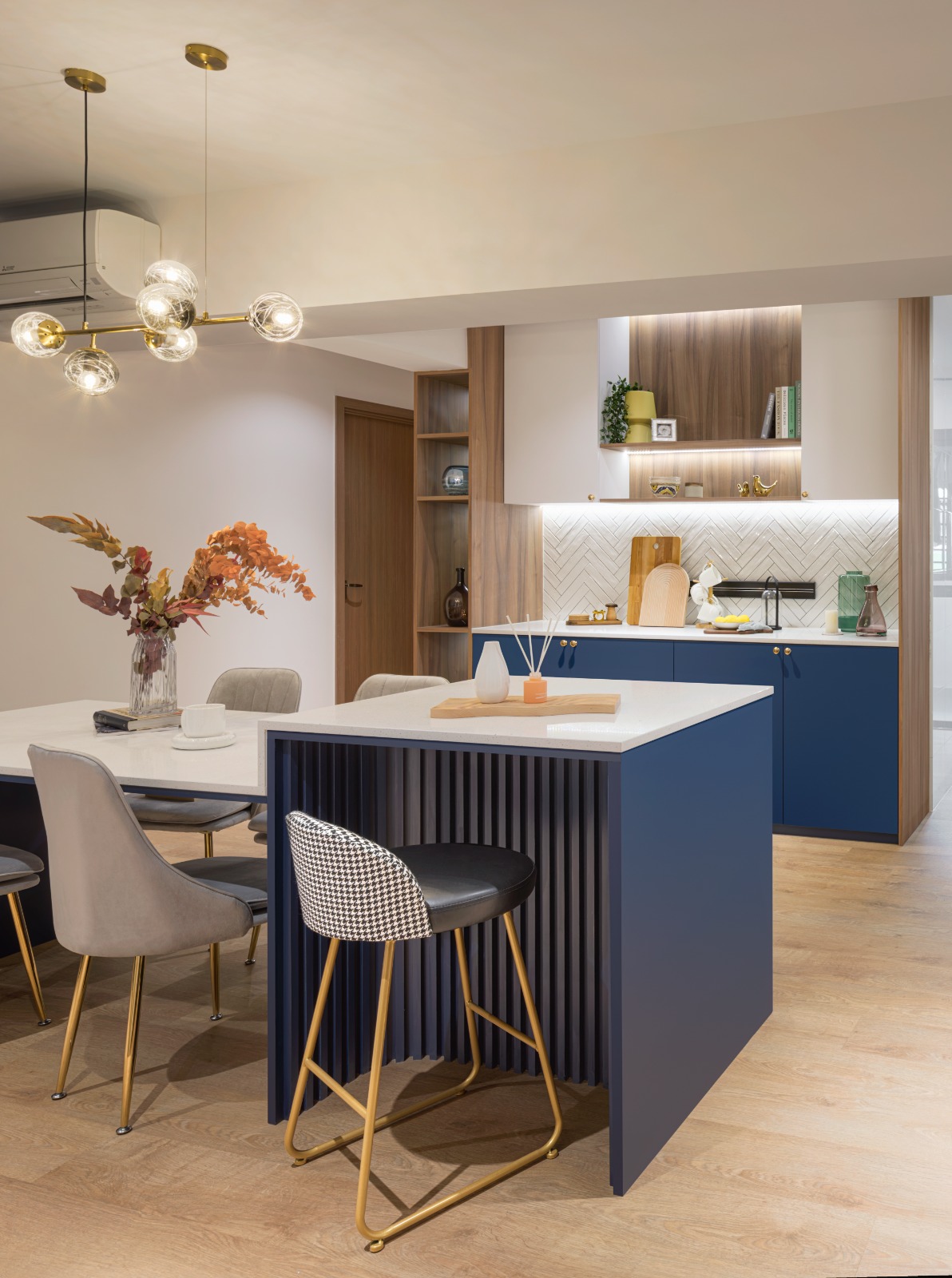 A peek into a 4 Room BTO at Northeast - modern kitchen, contemporary design, stylish dining area, open floor plan, kitchen