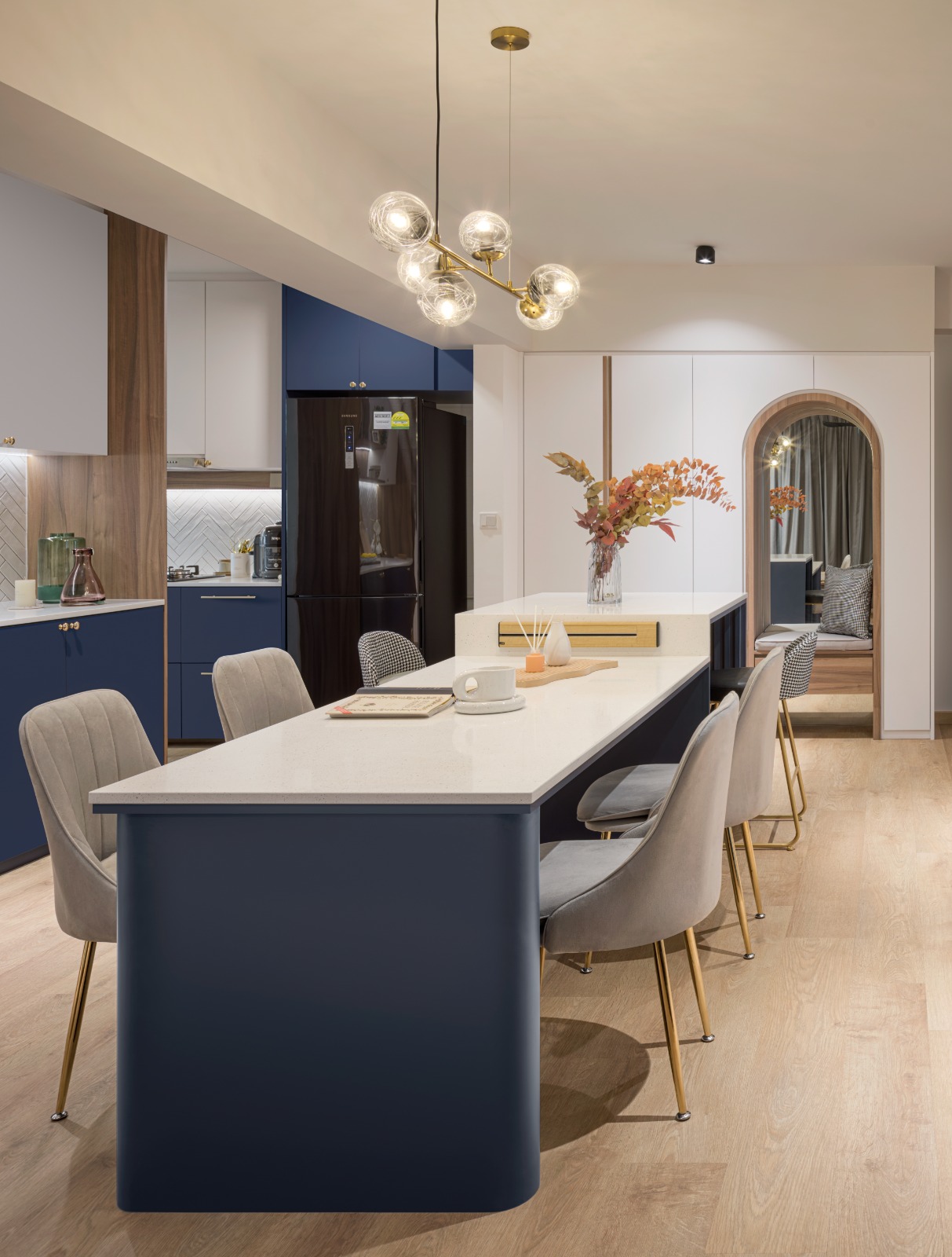 A peek into a 4 Room BTO at Northeast - Modern kitchen with sleek design, contemporary furniture, large island, stylish