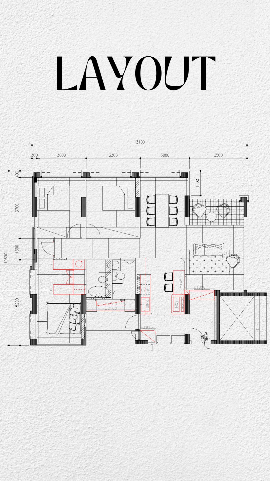 Living in Curves - Layout, floor plan, architectural drawing, interior design, house plan, multi-functional room, living