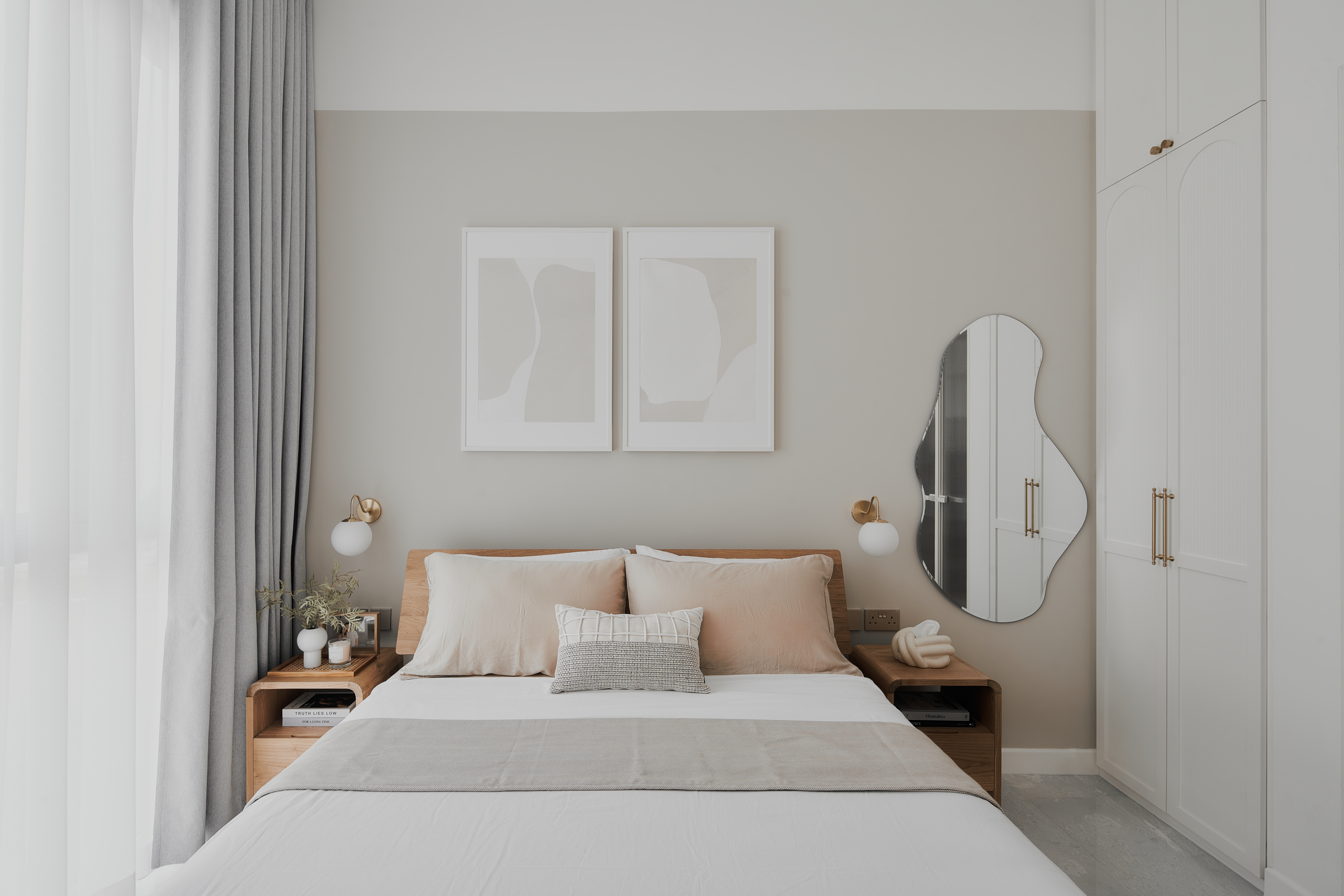 Urban Farmhouse Living - Bright & Airy Condo in the East - Modern minimalist bedroom, neutral color palette, large bed with