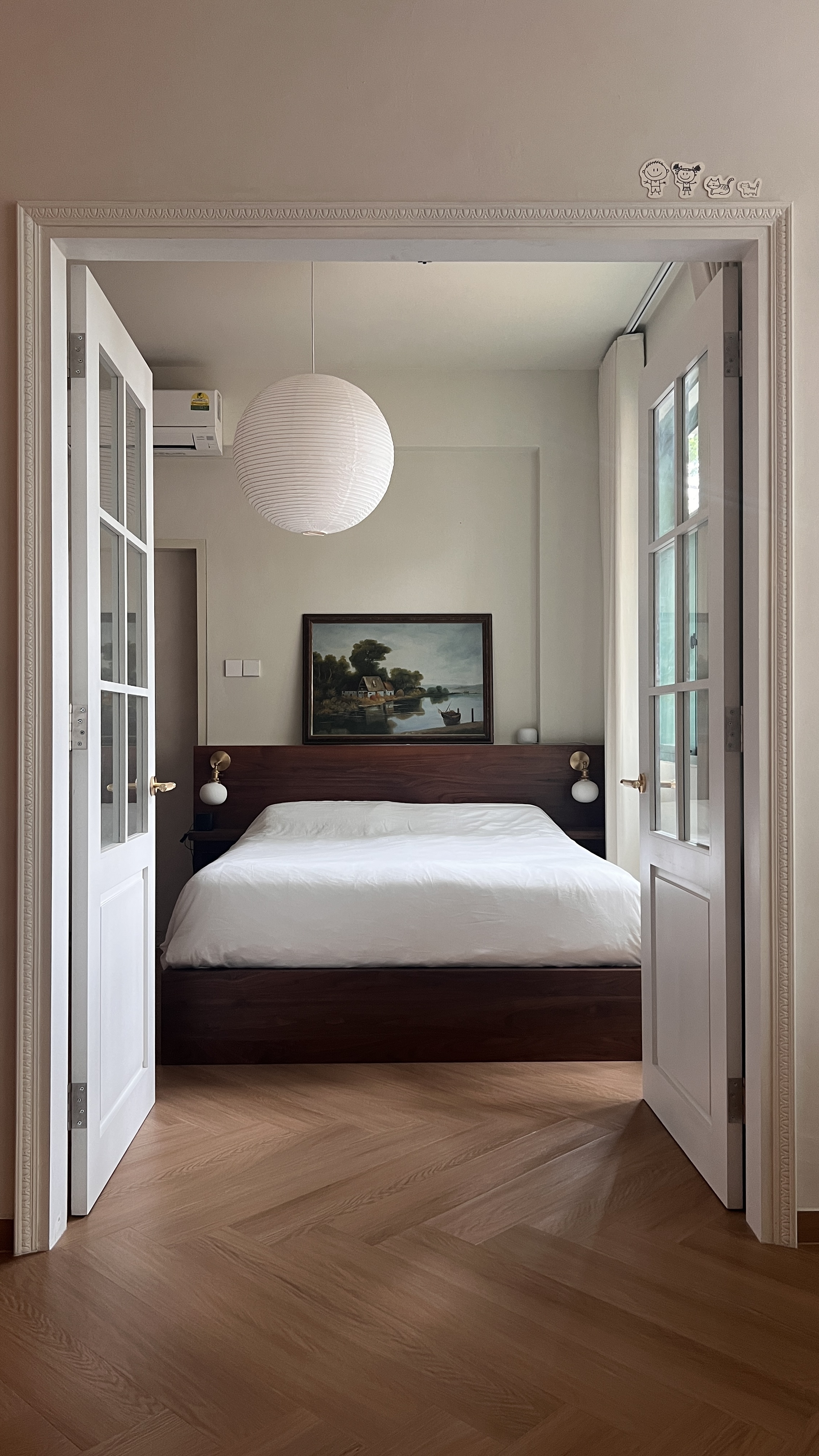 An Unconventional Design & Layout Home.  - Wooden floor, white door frames, minimalist design, modern decor, cozy bedroom