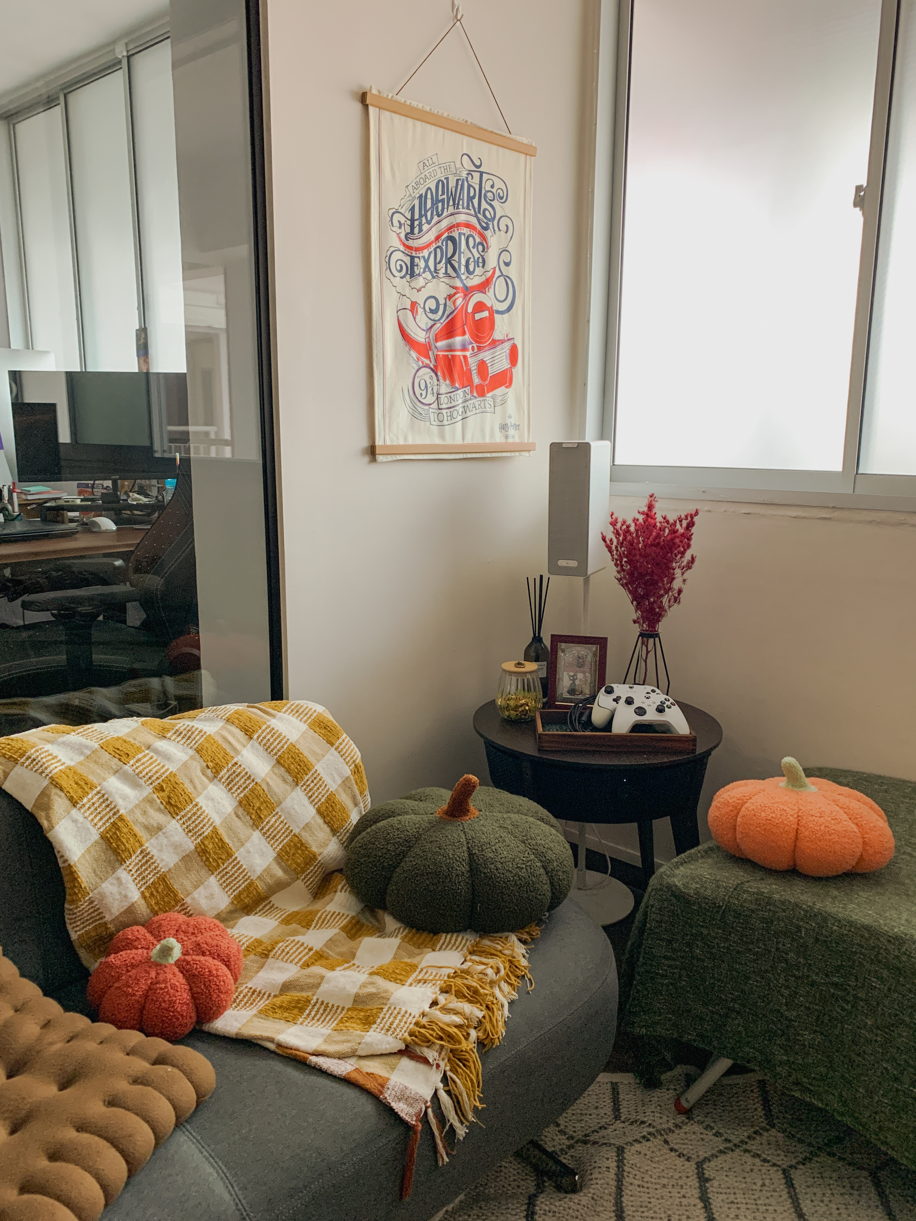 Styling a Cosy Corner for an Autumnal Mood - comfortable living room, cozy seating, plush couch, autumn-themed decor, yellow