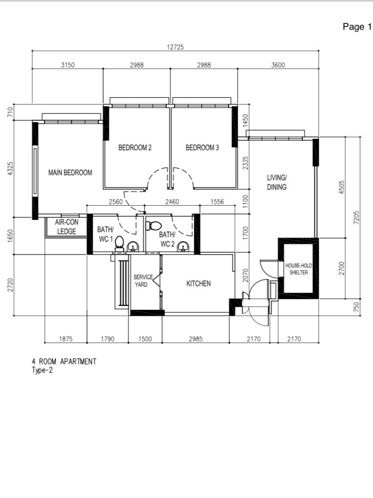 Mid-modern century with hand-me-down built-ins - 4-room apartment, type 2, main bedroom, bedroom 2, bedroom 3, living/dining