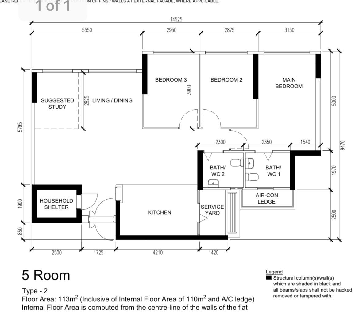 From Blank Canvas to Cosy Haven - 5 Room Type - 2, Floor Area 113m², Inclusive of Internal Floor Area 110m², A/C ledge