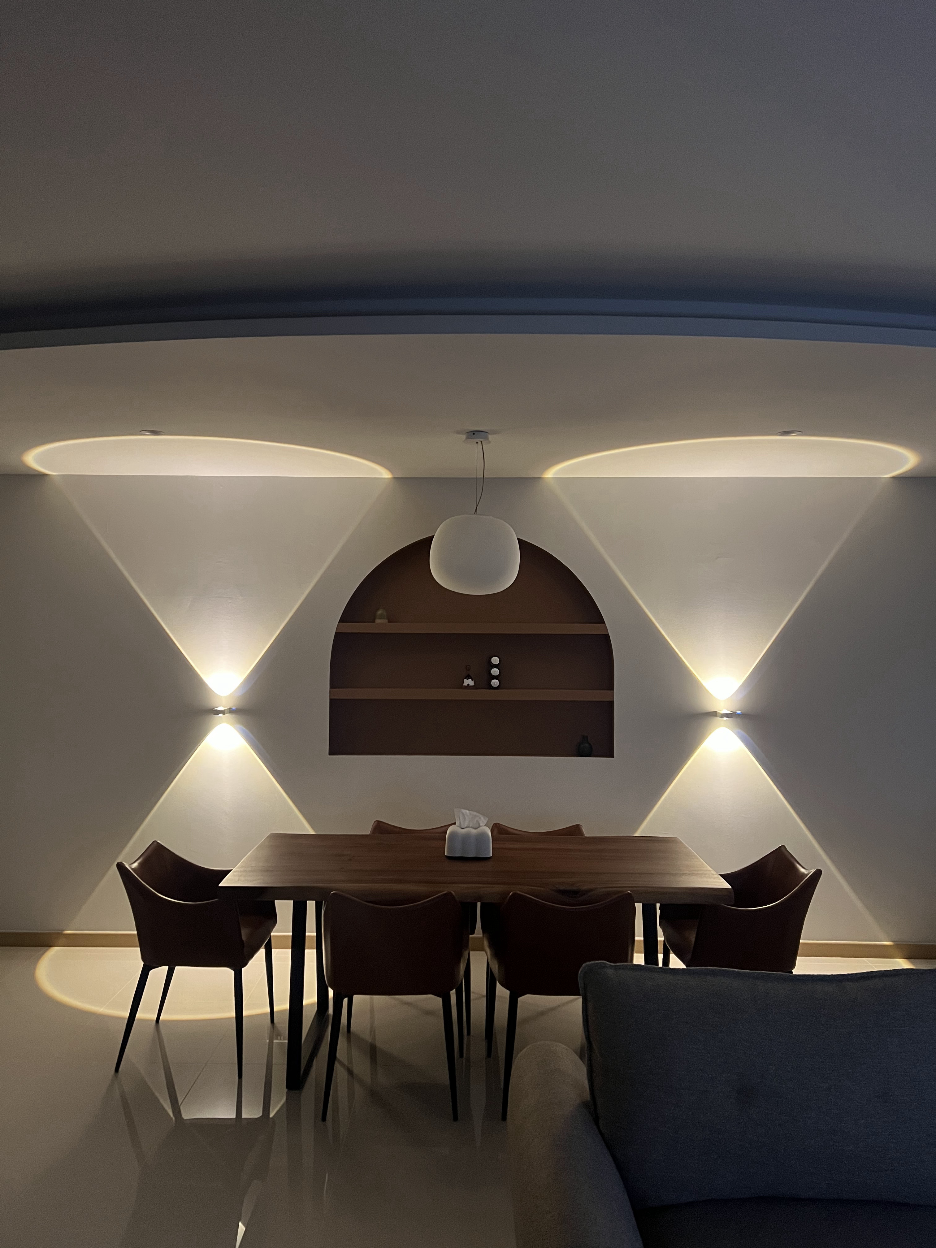 From Blank Canvas to Cosy Haven - Modern dining room, minimalist design, sleek furniture, wooden dining table, black chairs