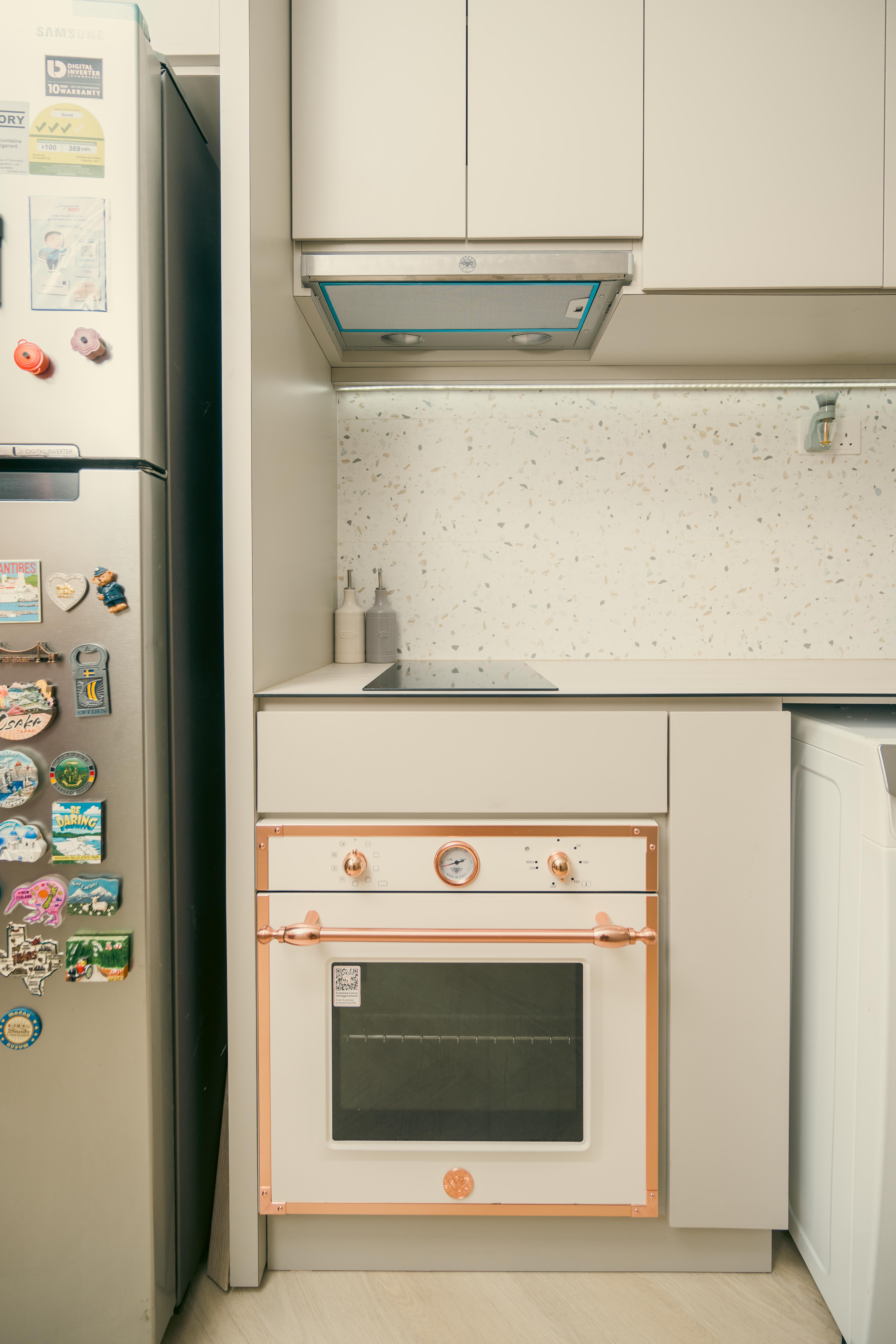 #RUMAHTHEABDULS&#x27; Second Home In The Heart Of Tampines - Refrigerator with digital 10-year warranty, kitchen cabinets, white