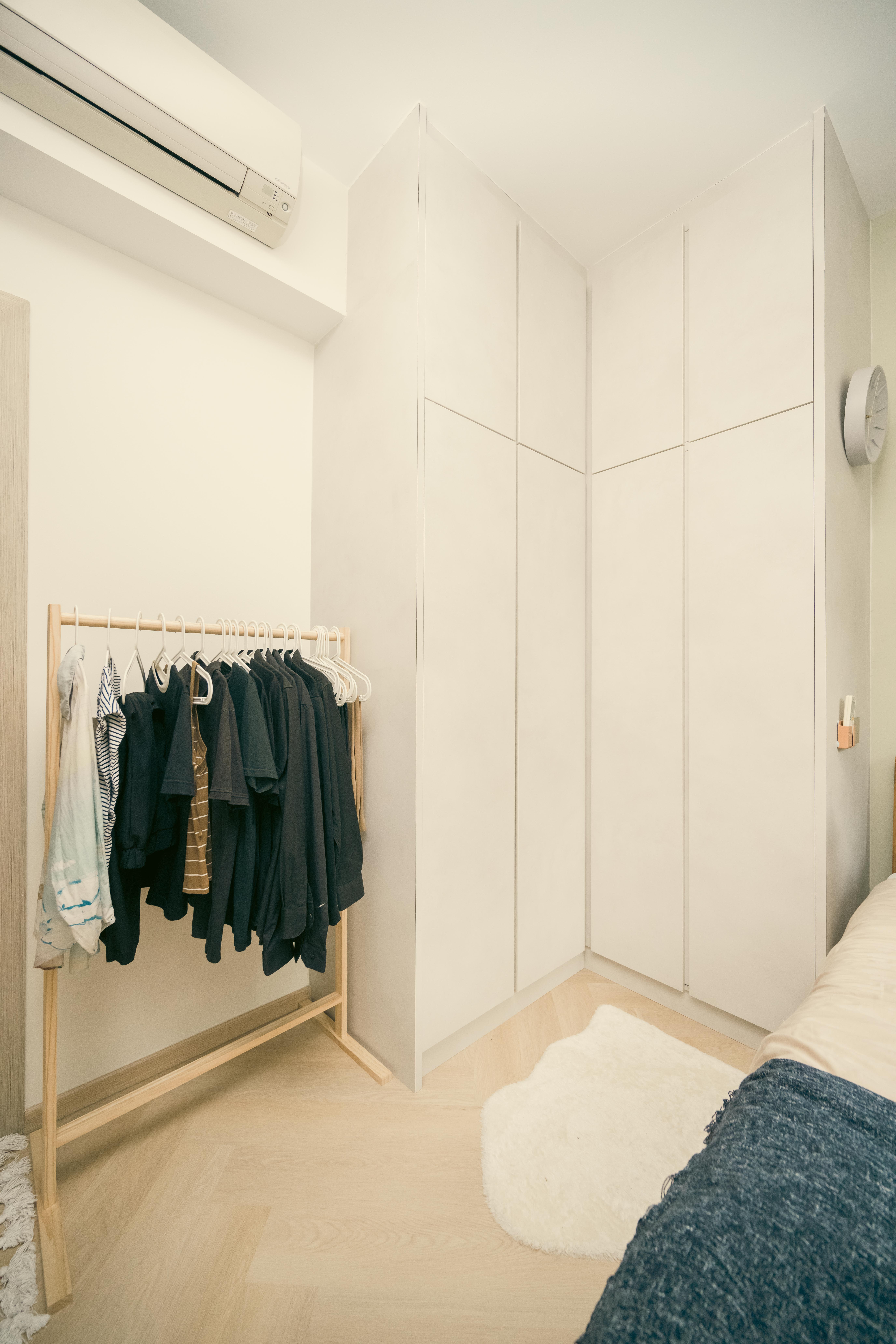 #RUMAHTHEABDULS&#x27; Second Home In The Heart Of Tampines - White wardrobe with multiple doors, light wooden floor, white air