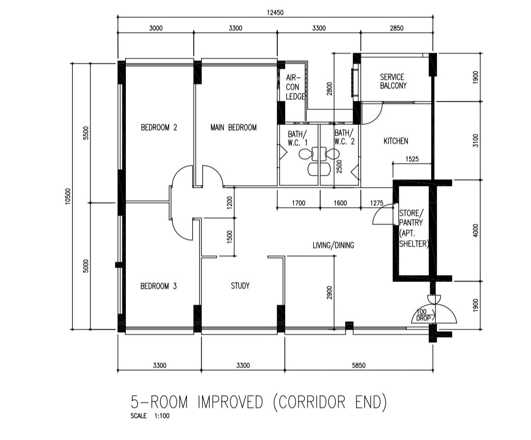 Living in our dream Wang Gong  - 5-room layout with improved design, Corridor end architectural plan, Multi-functional living