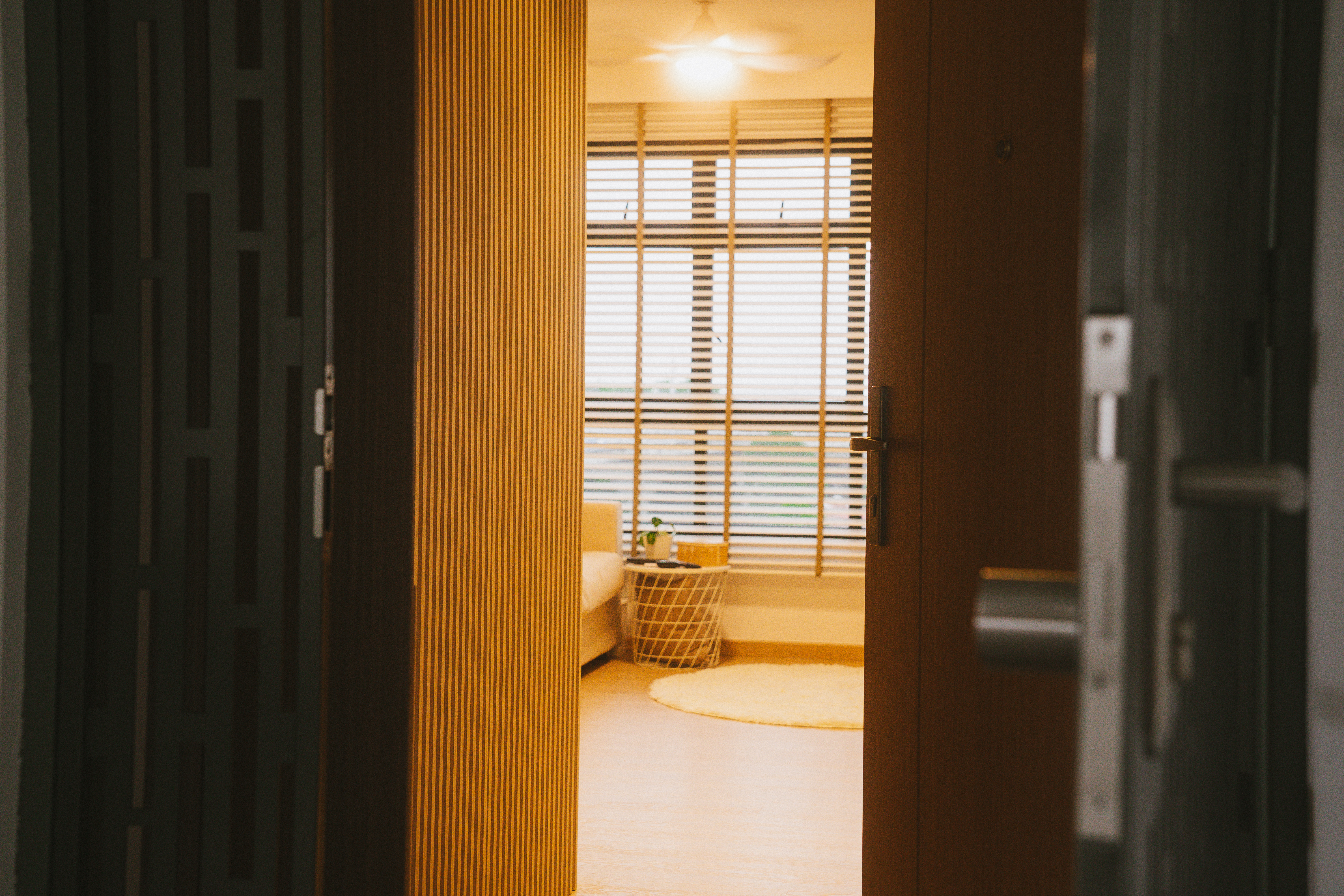 Welcome to OurTayHouse | Home tour | 3-Rm BTO | Bidadari - Interior view, wooden door, modern design, warm lighting, window