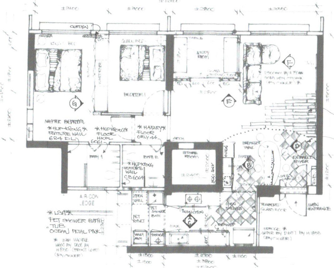 Welcome to oureastsideflat! ✨ - Curved design, detailed layout, architectural plan, multi-functional rooms, open spaces