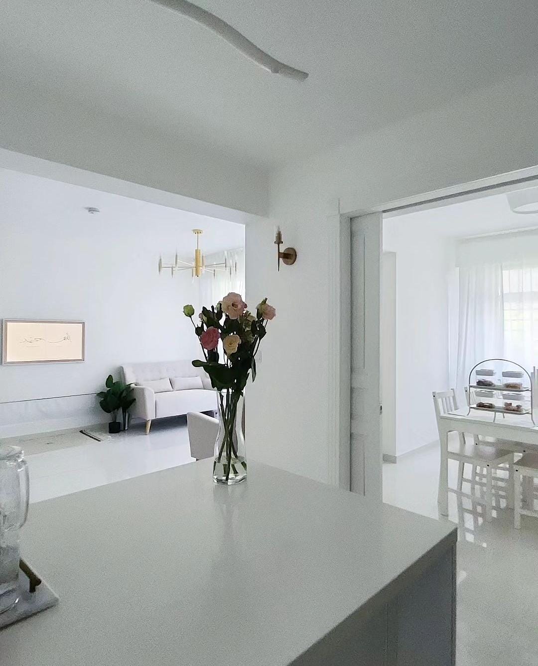 PunggoHField's white minimalist home at $25k - modern living room, minimalist design, bright and airy, white color scheme