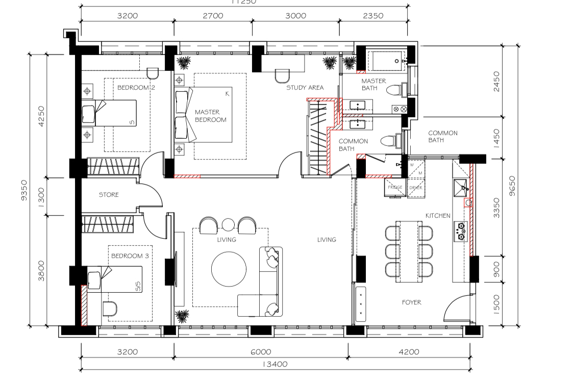 House designed to outsmart hungry dogs - Master bedroom, study area, common bath, master bathroom, living room, kitchen