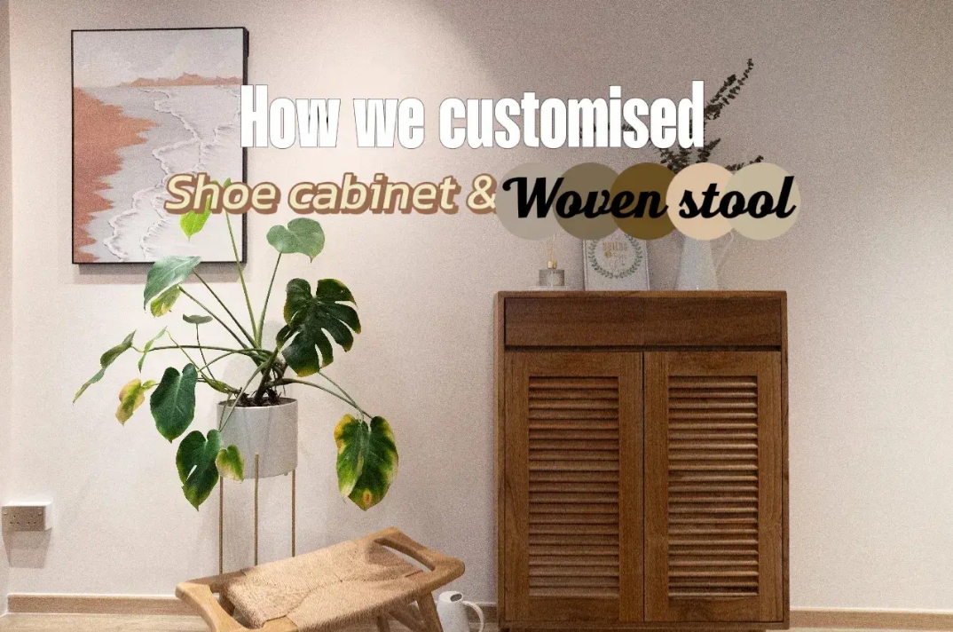 Customized-Teak-Grade-A-shoe-cabinet-and-woven-stool
