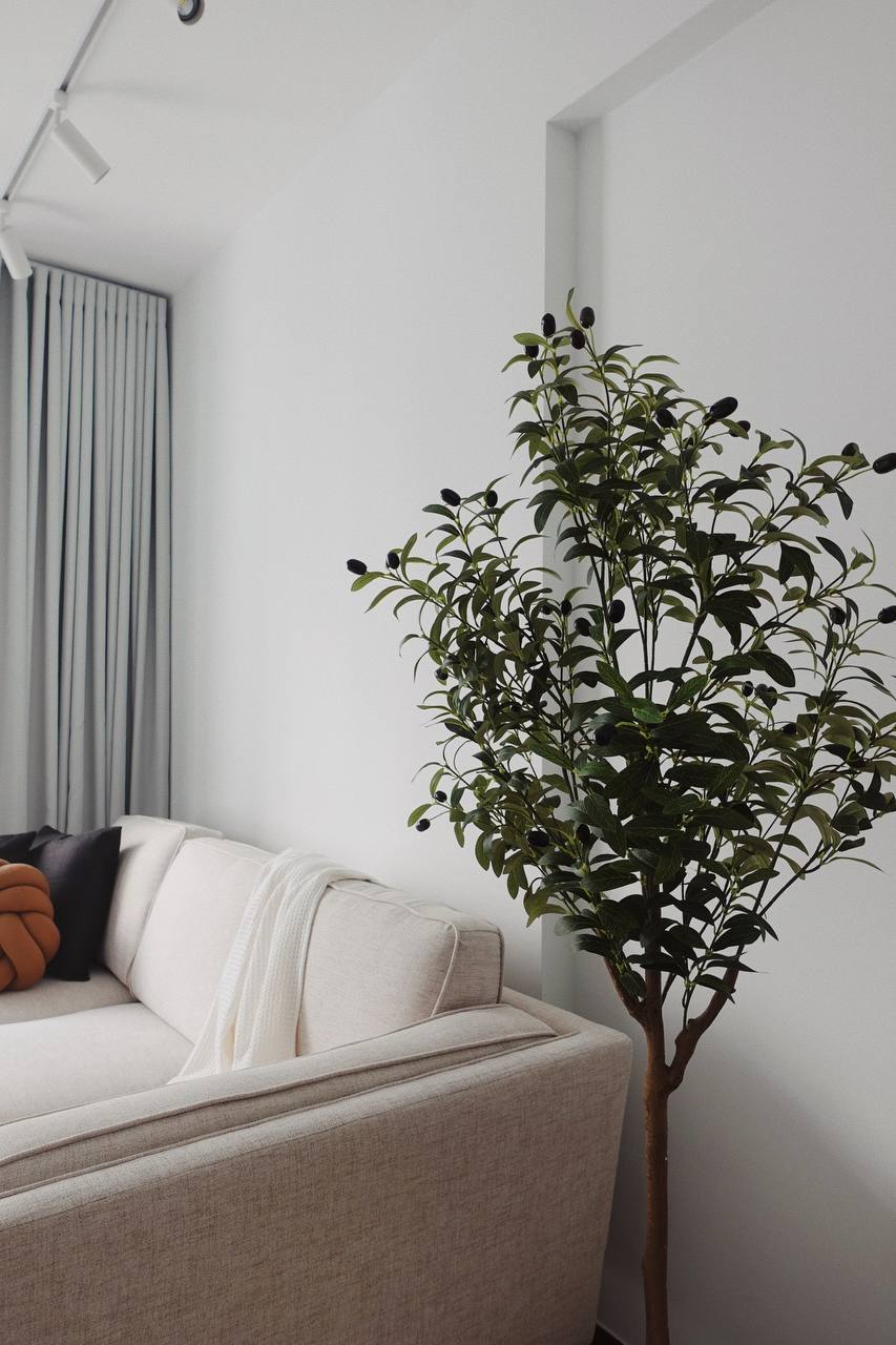 Mid-Century Minimalism: Our Cosy Versatile Living Space - Modern minimalist living room, cozy sofa, neutral color palette