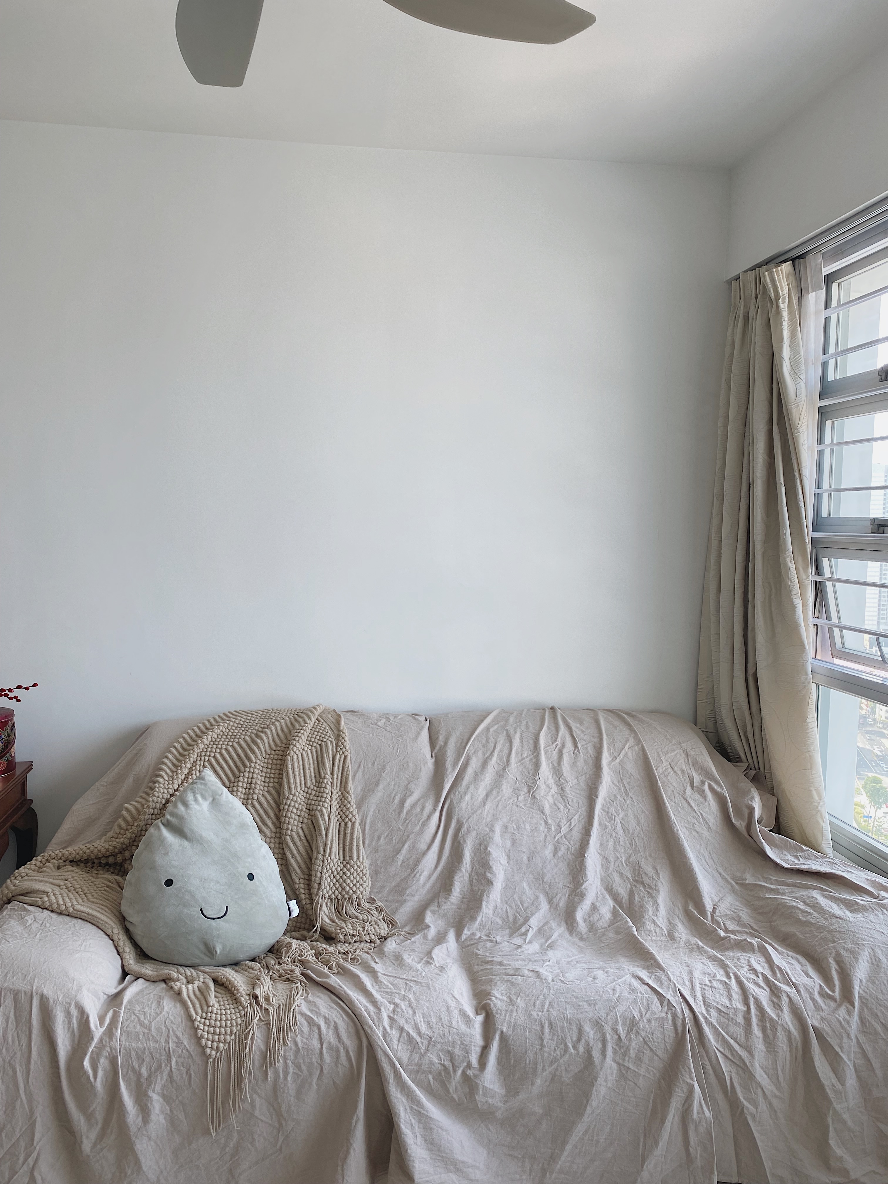 Rest & Recharge: Our Cosy & Minimalist Living Room  - Minimalist bedroom, beige bedding, cozy throw blanket, plush pillow