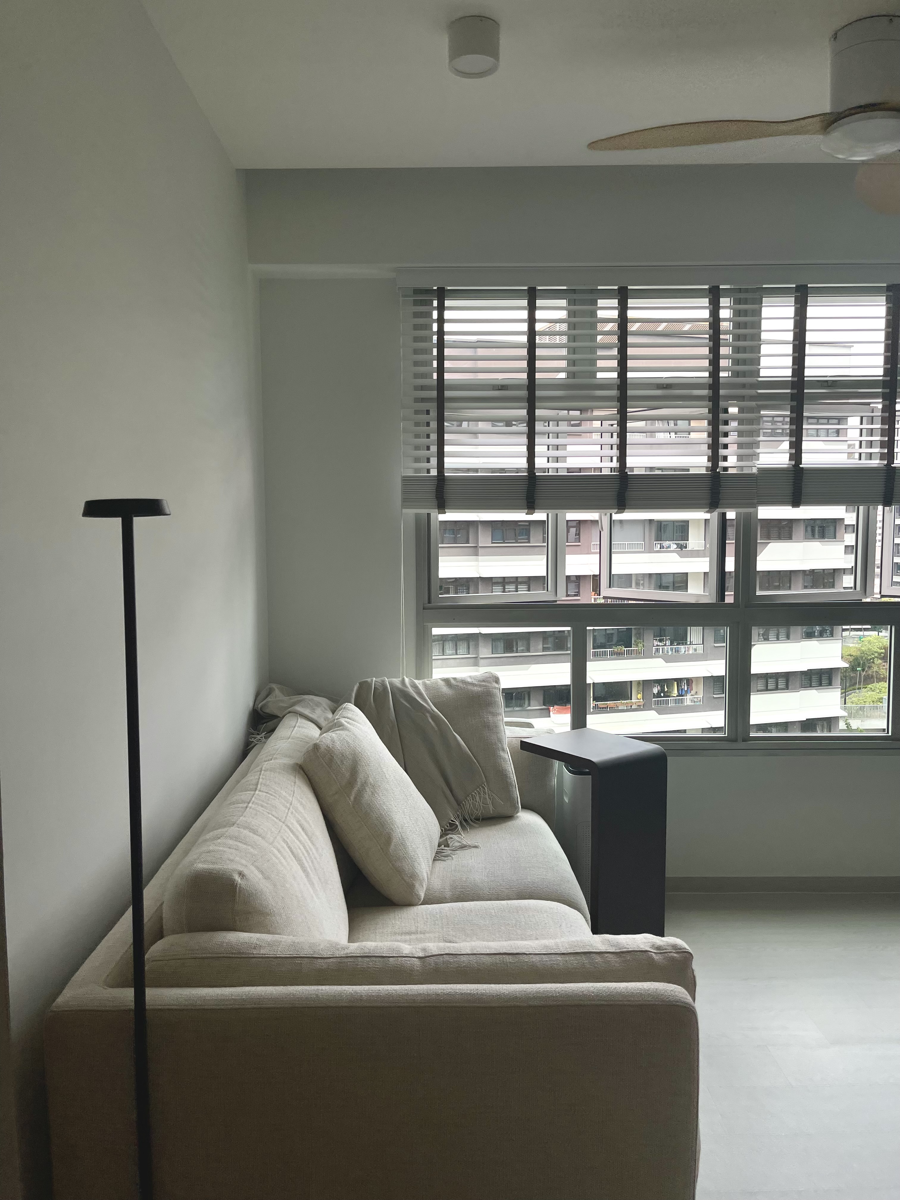 Perfecting our living room for soccer, movies & concert nights - Modern minimalist living room, neutral color palette, large