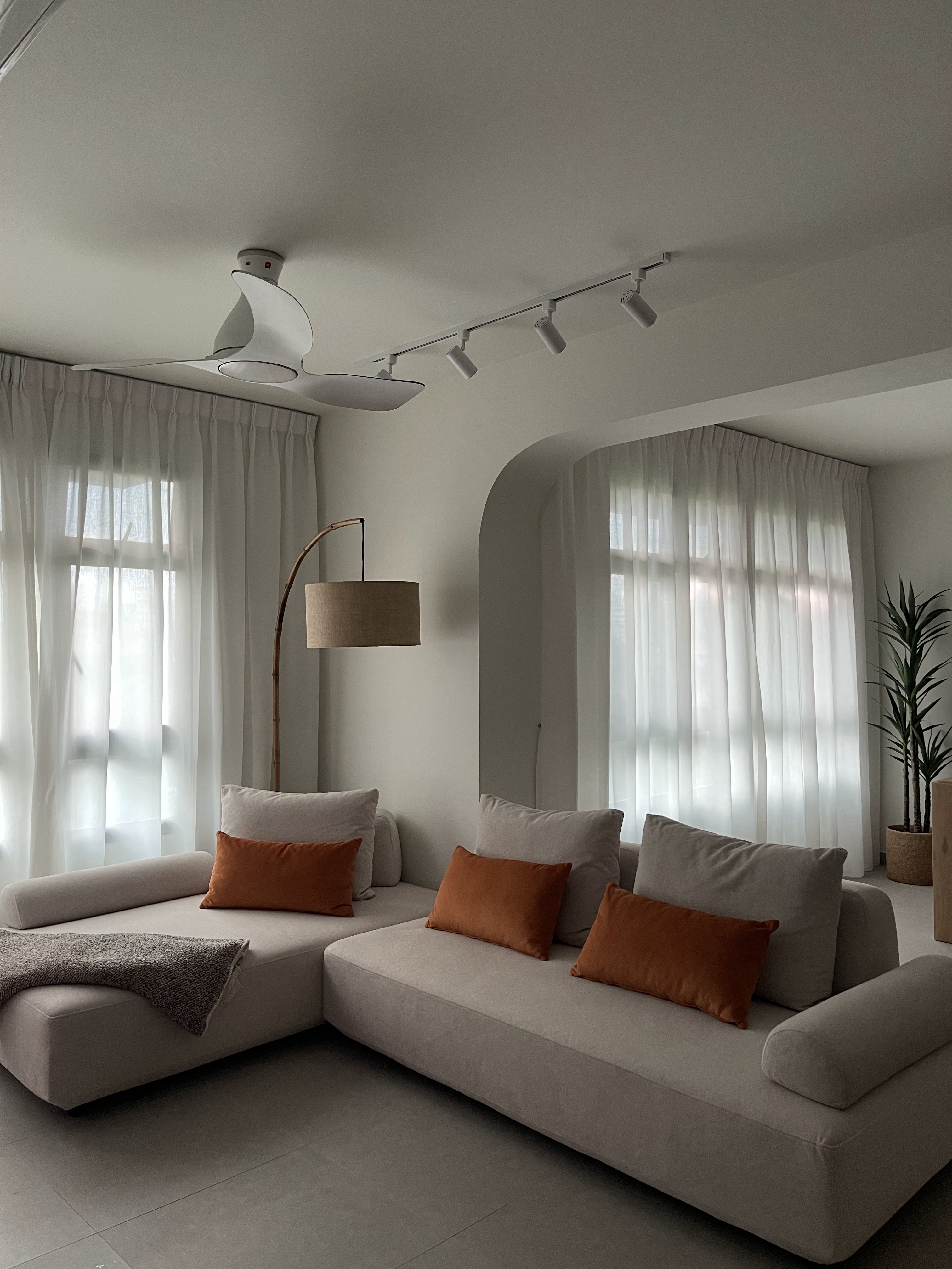 A Living Room with TLC: Textures, Lighting and Colours  - Modern minimalist living room, neutral color palette, large